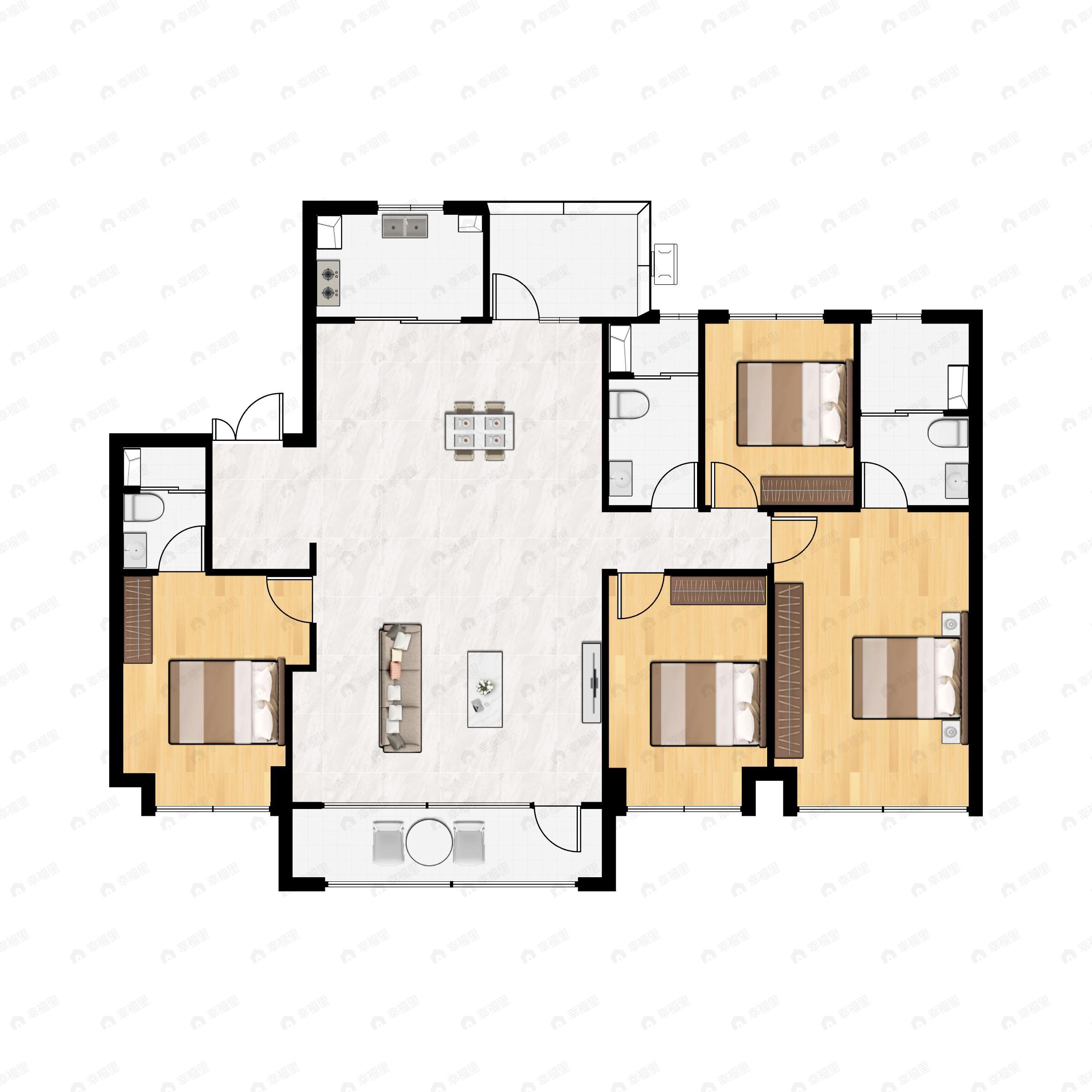 4室2厅3卫建面190平南|北户型图