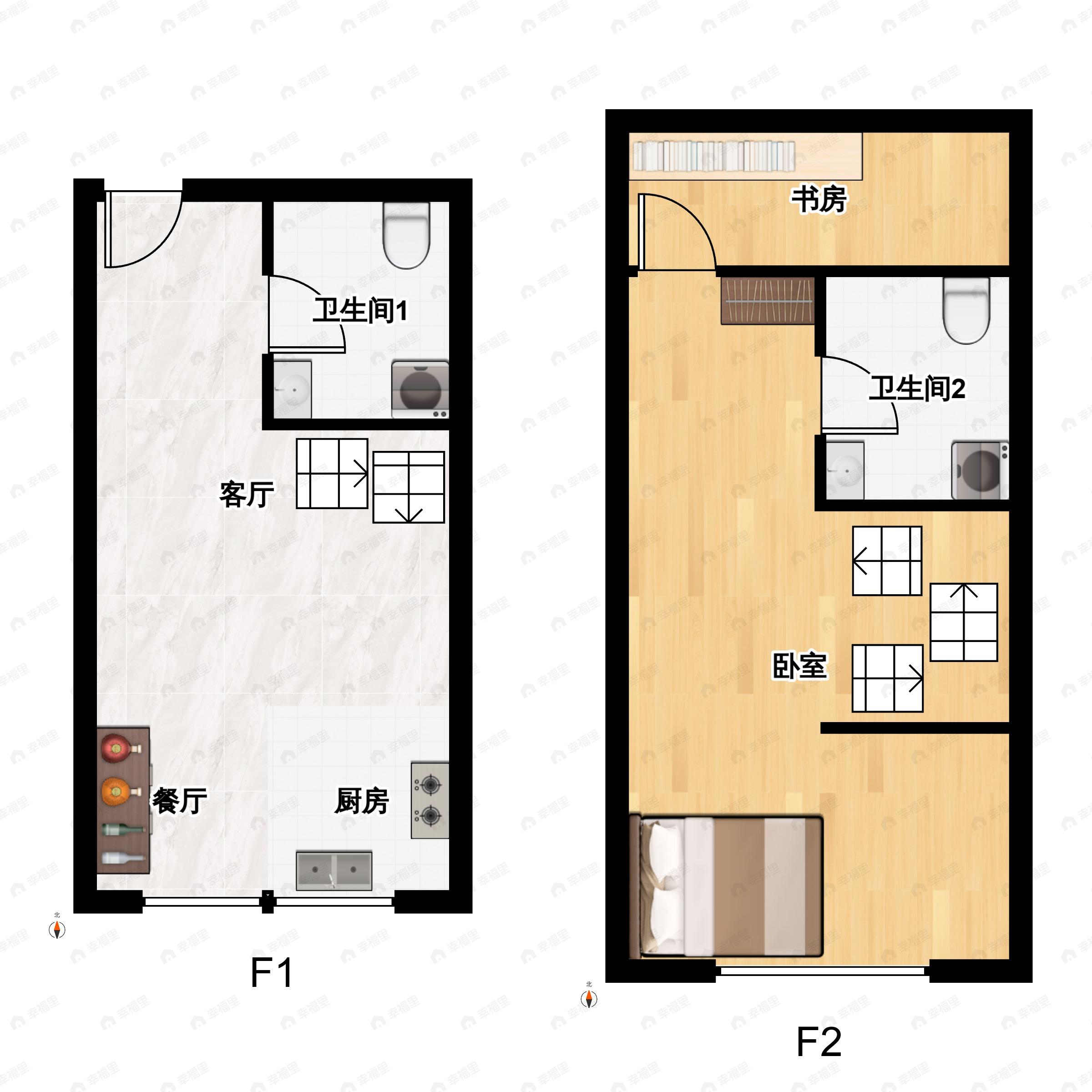 2室2厅2卫建面39平户型图