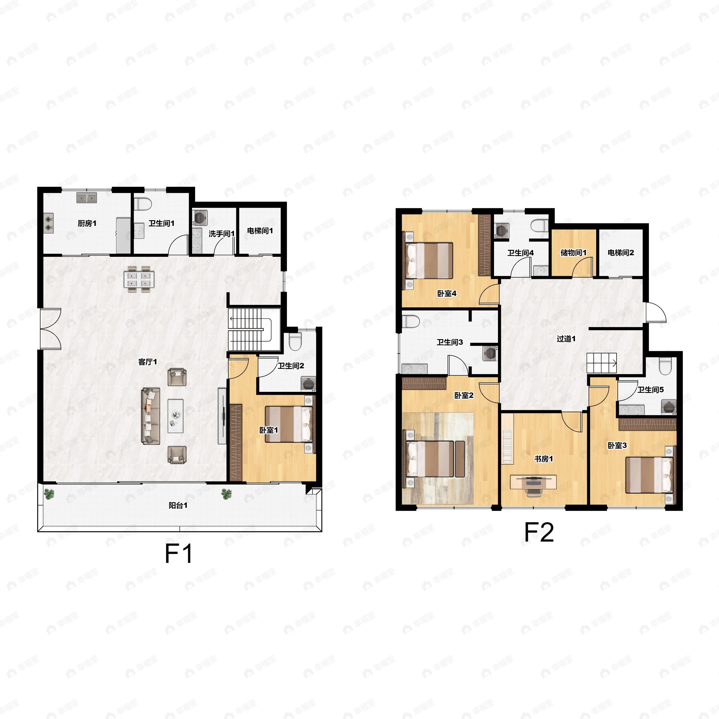 5室3厅5卫建面255平南户型图