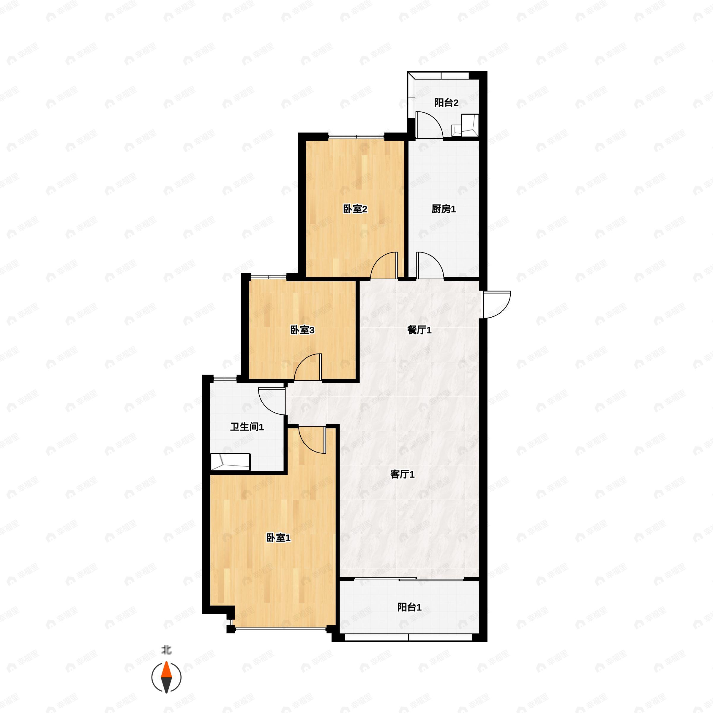 3室2厅1卫建面112平南|北户型图