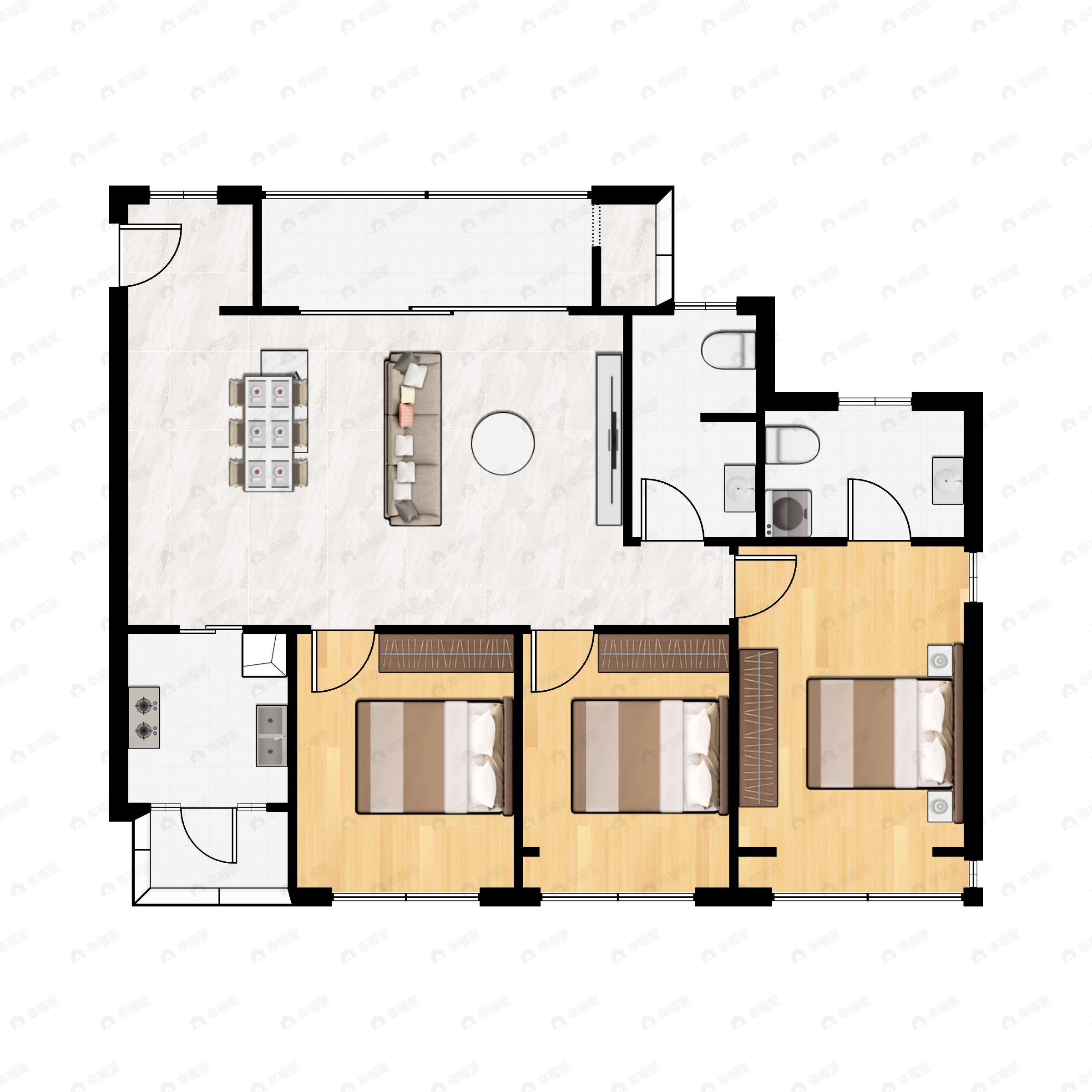 3室2厅2卫建面116平户型图