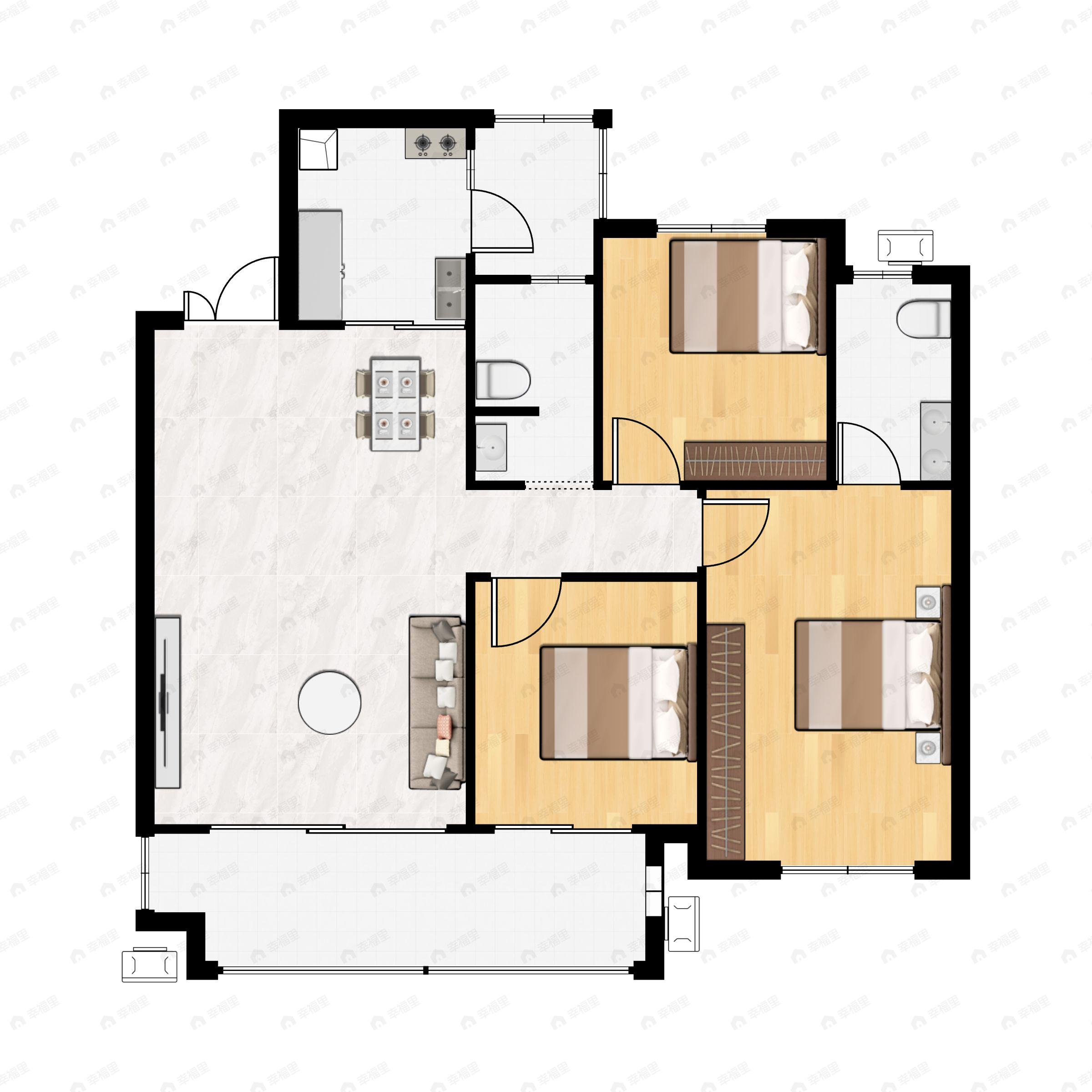 3室2厅2卫建面115平户型图