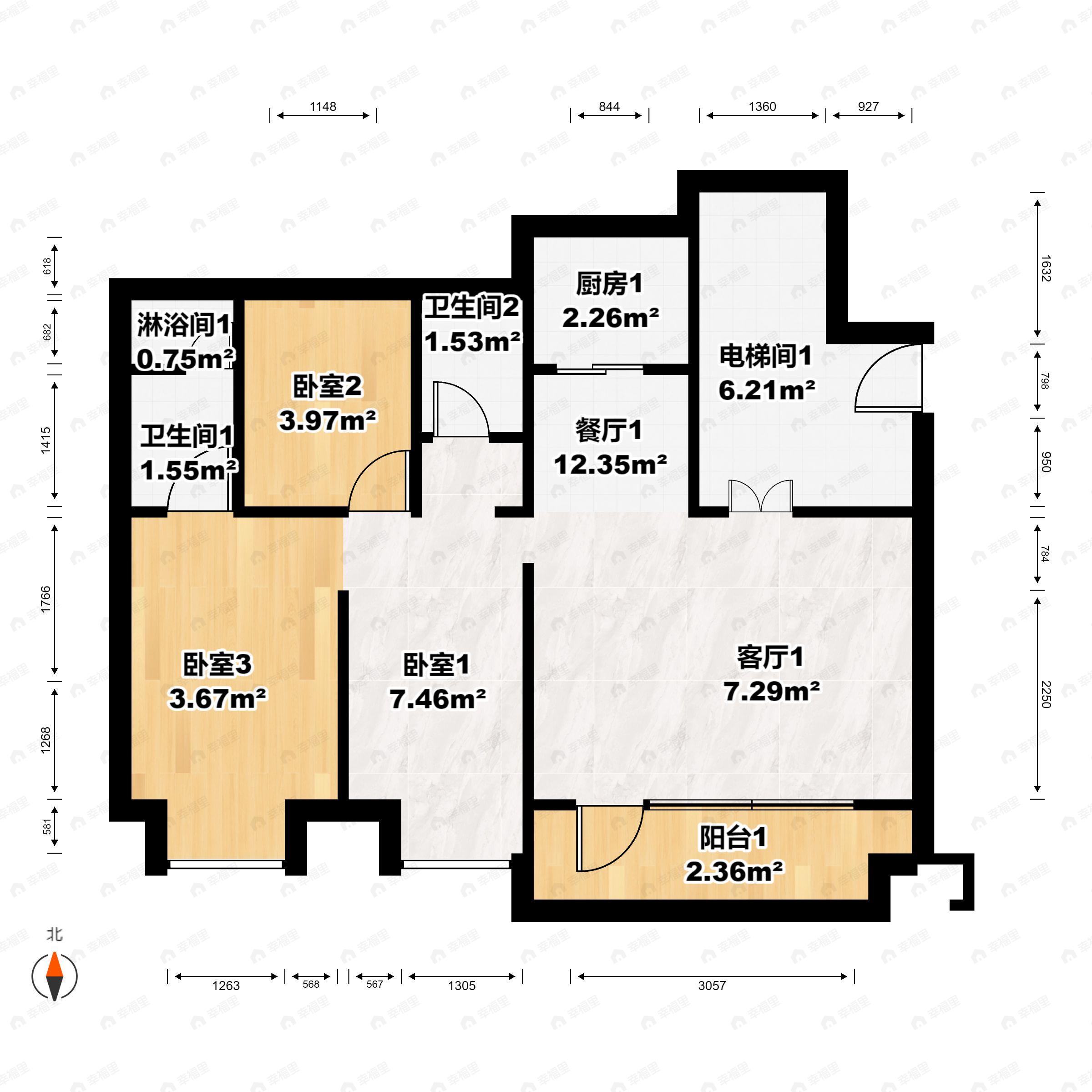 3室2厅2卫建面125平户型图
