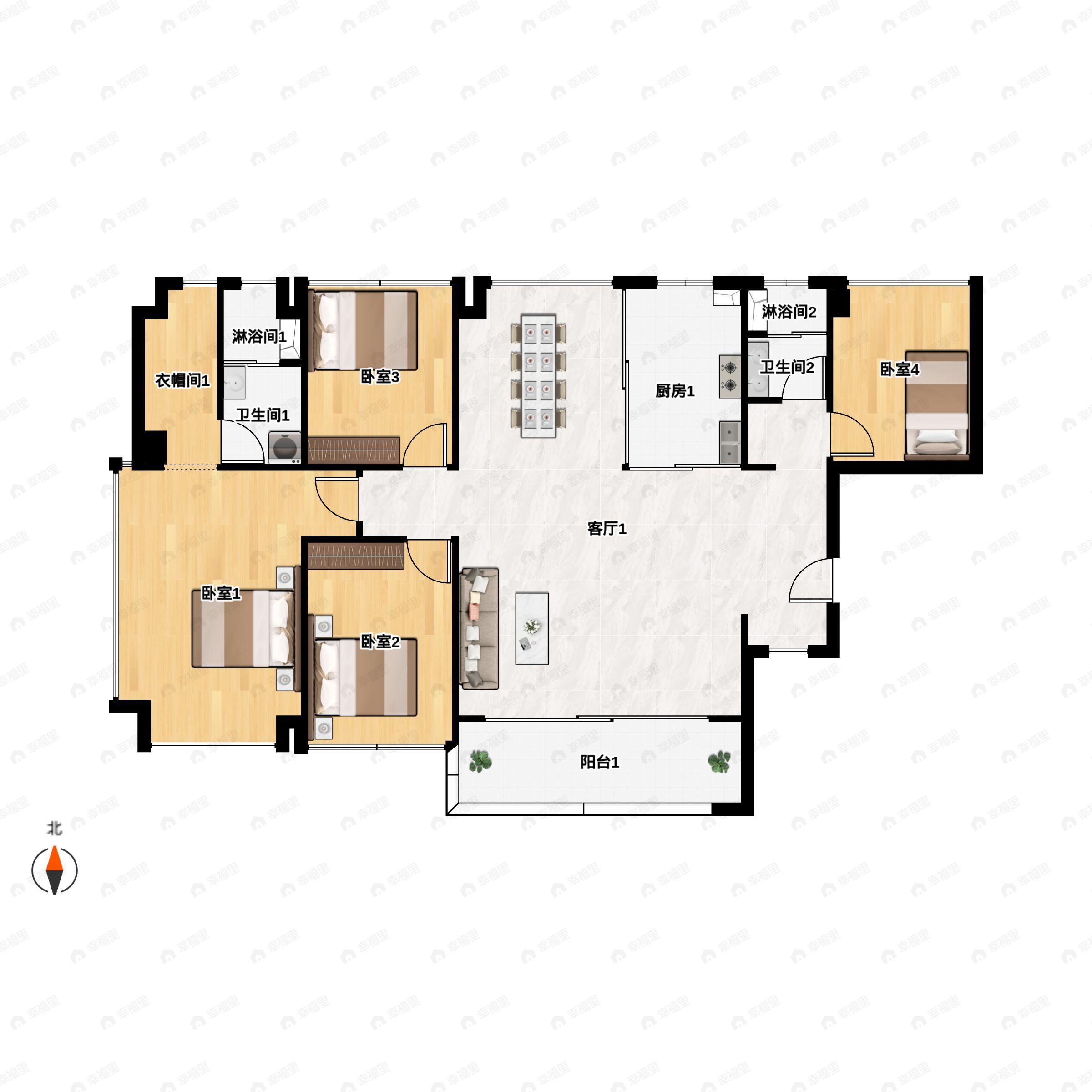 4室2厅2卫建面123平西南|南|东南户型图