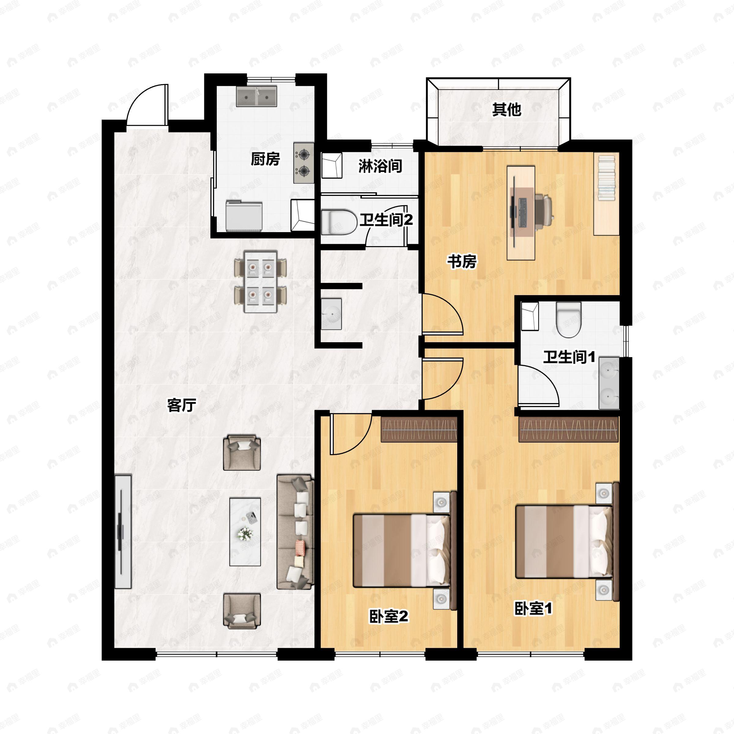3室2厅2卫建面115平南|北户型图