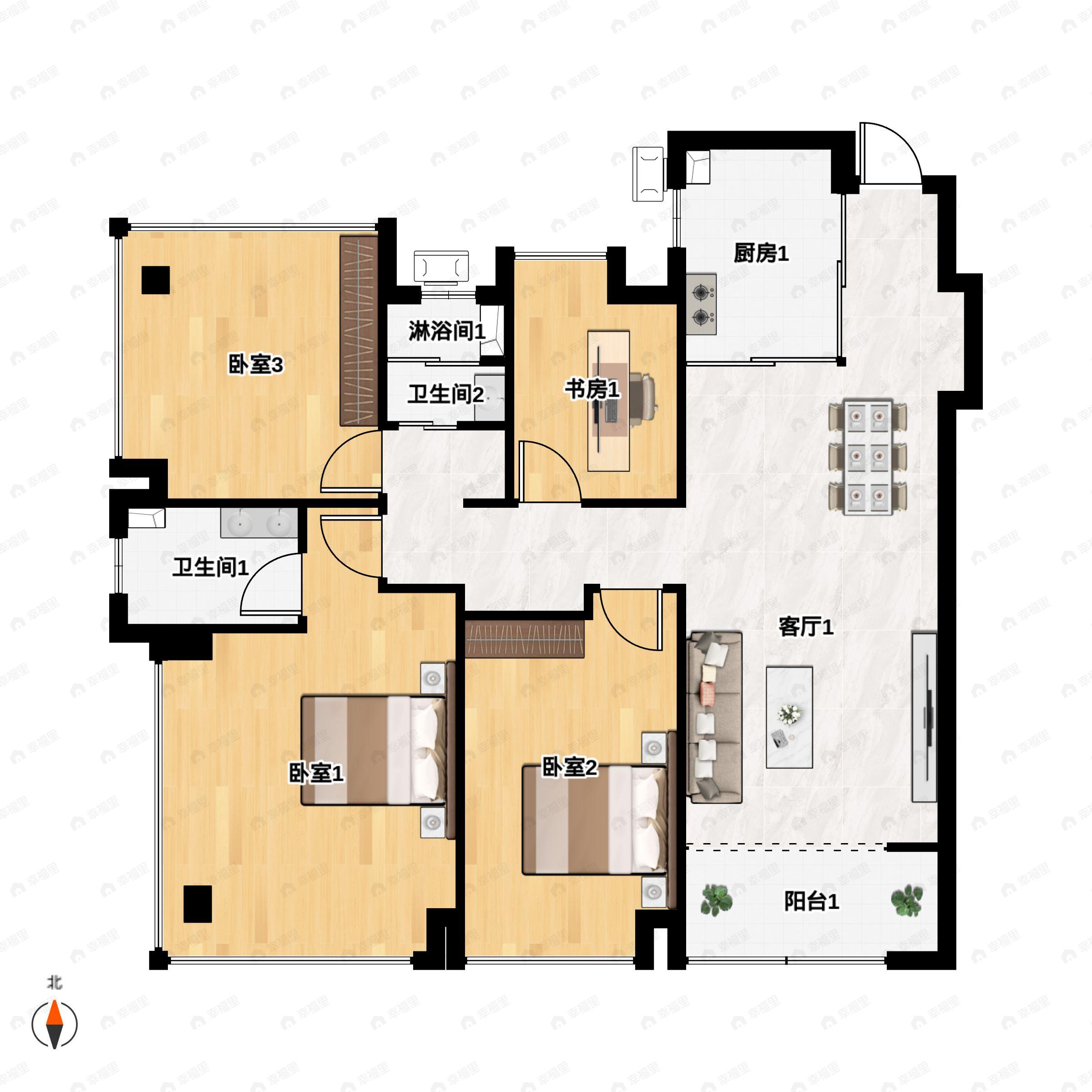 4室2厅2卫建面123平南户型图