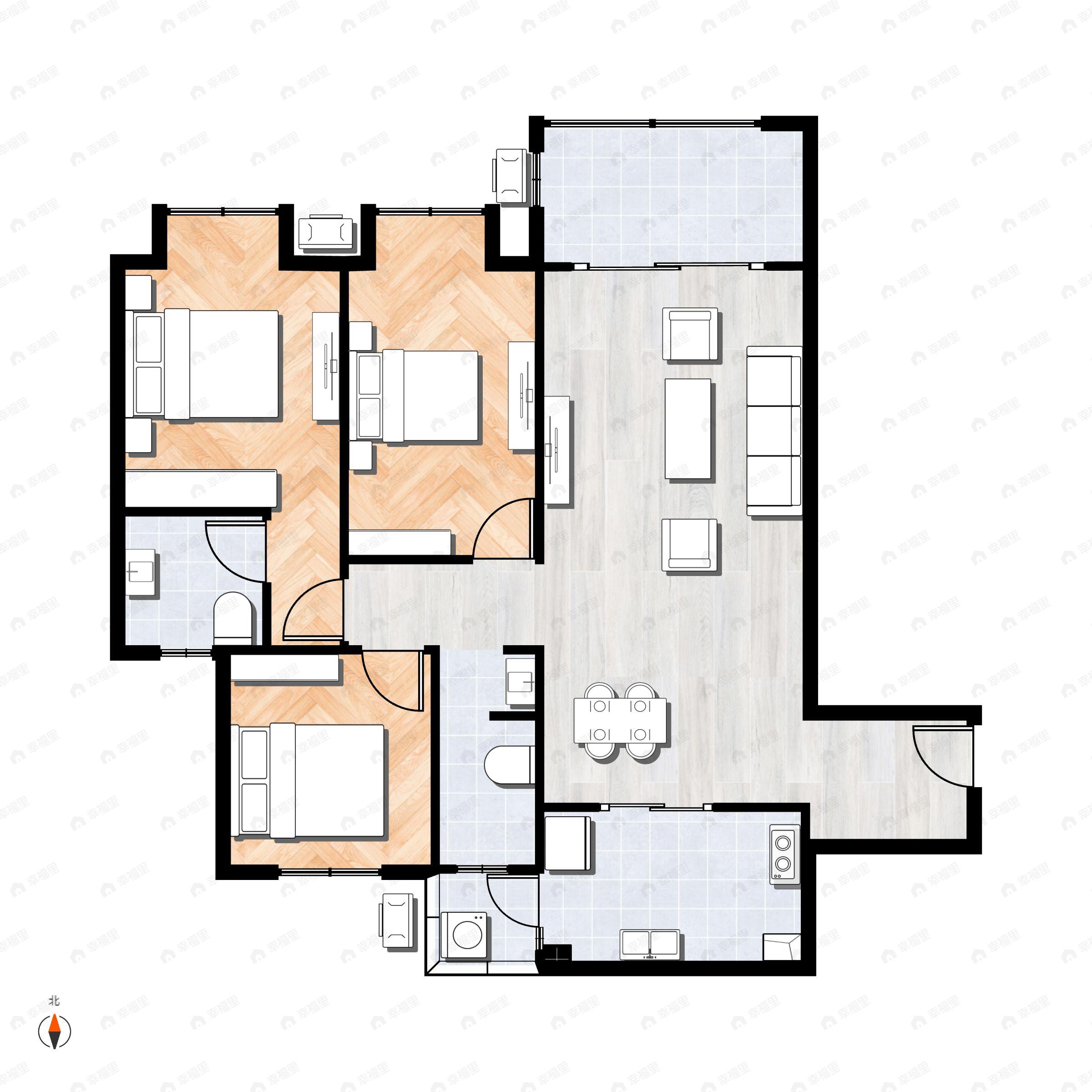 3室2厅2卫建面122平户型图
