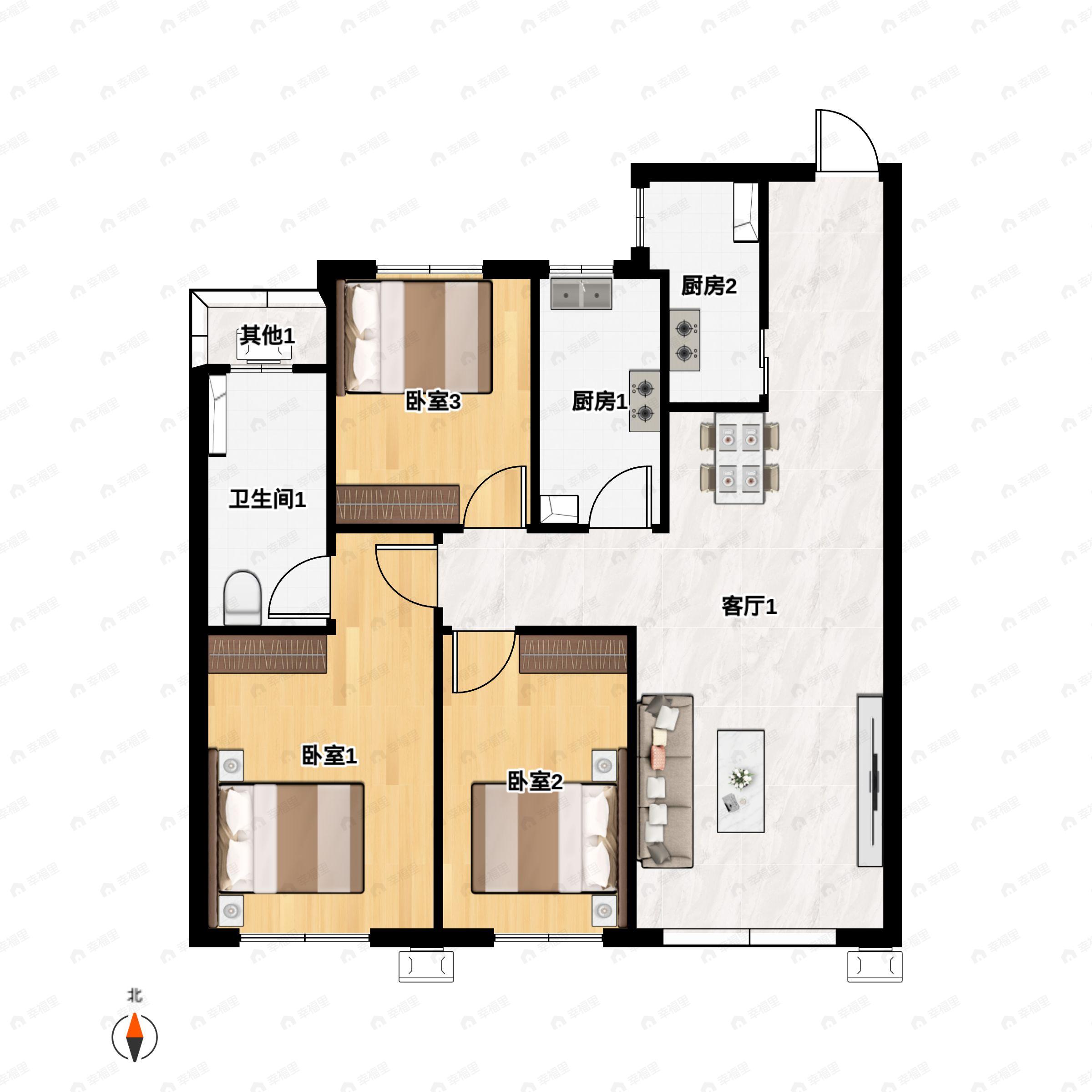 七星壹号3室2厅2卫户型图