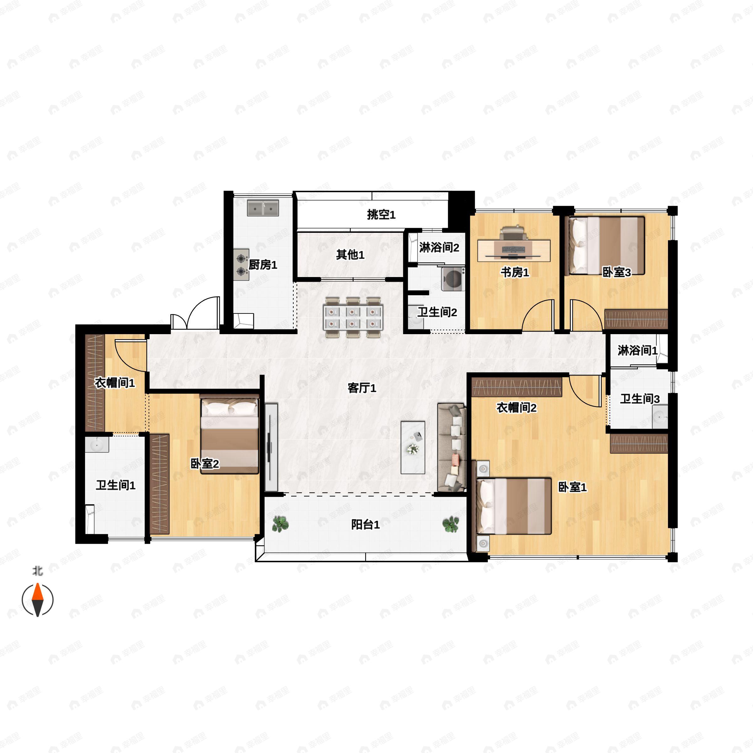 4室2厅3卫建面143平户型图