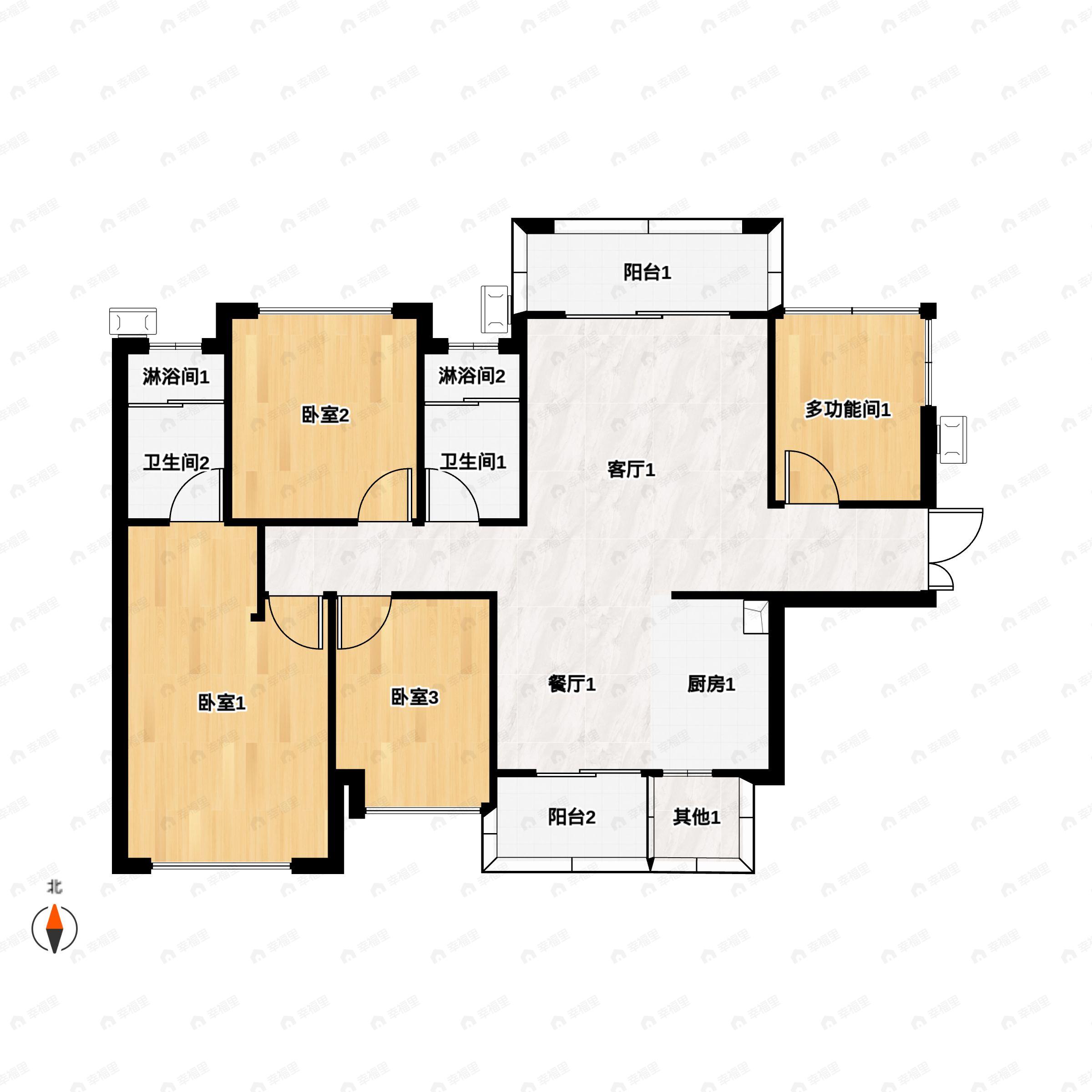 4室2厅2卫建面128平南|北户型图