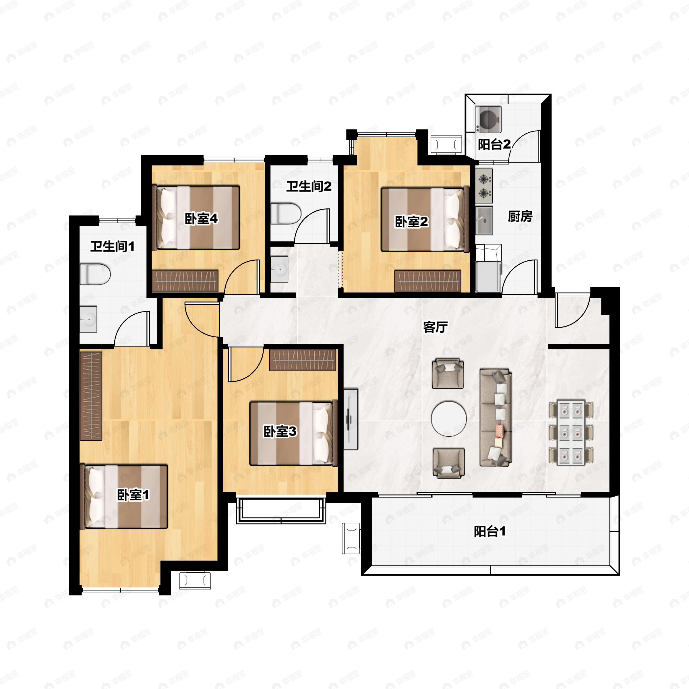 4室2厅2卫建面138平户型图