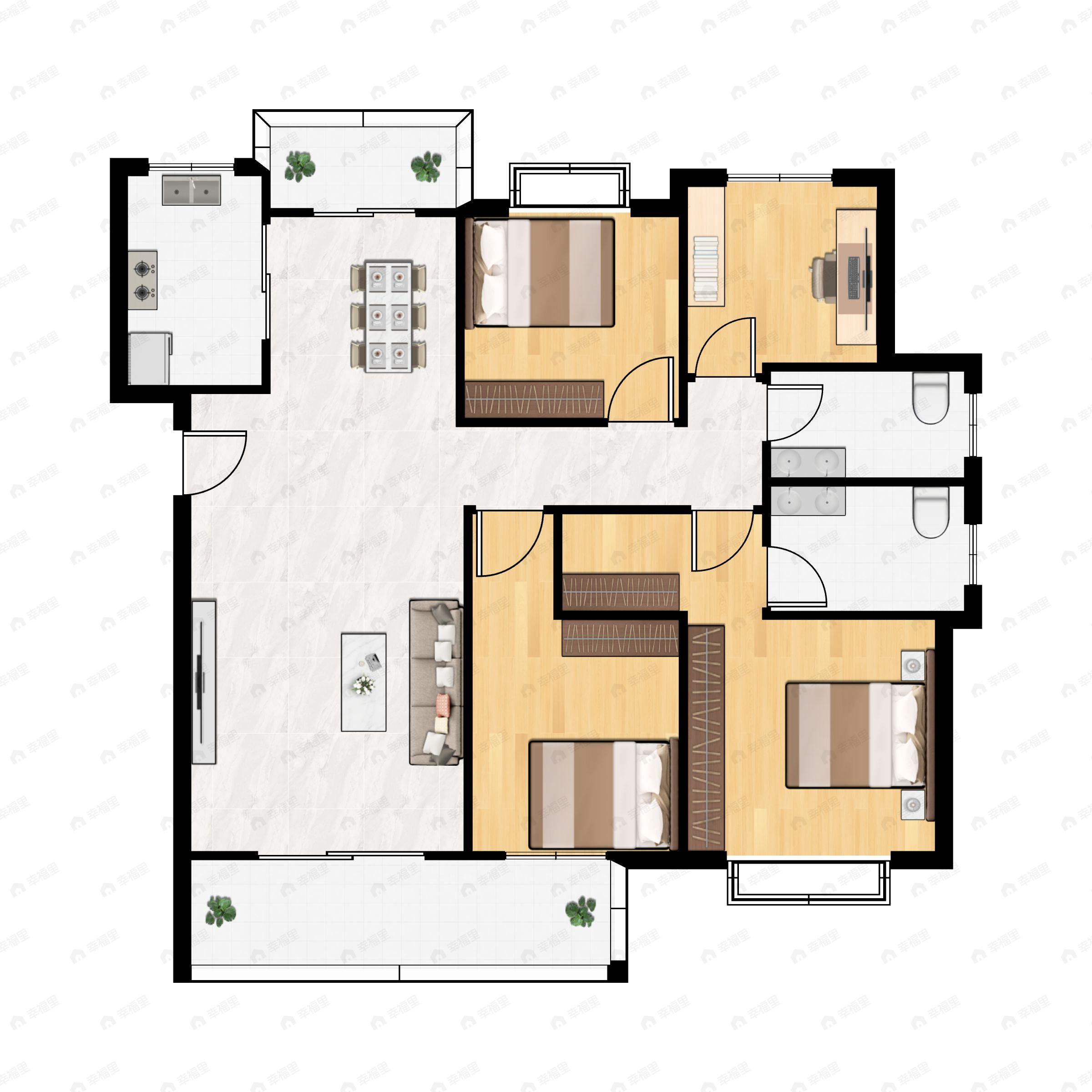 4室2厅2卫建面128平南户型图