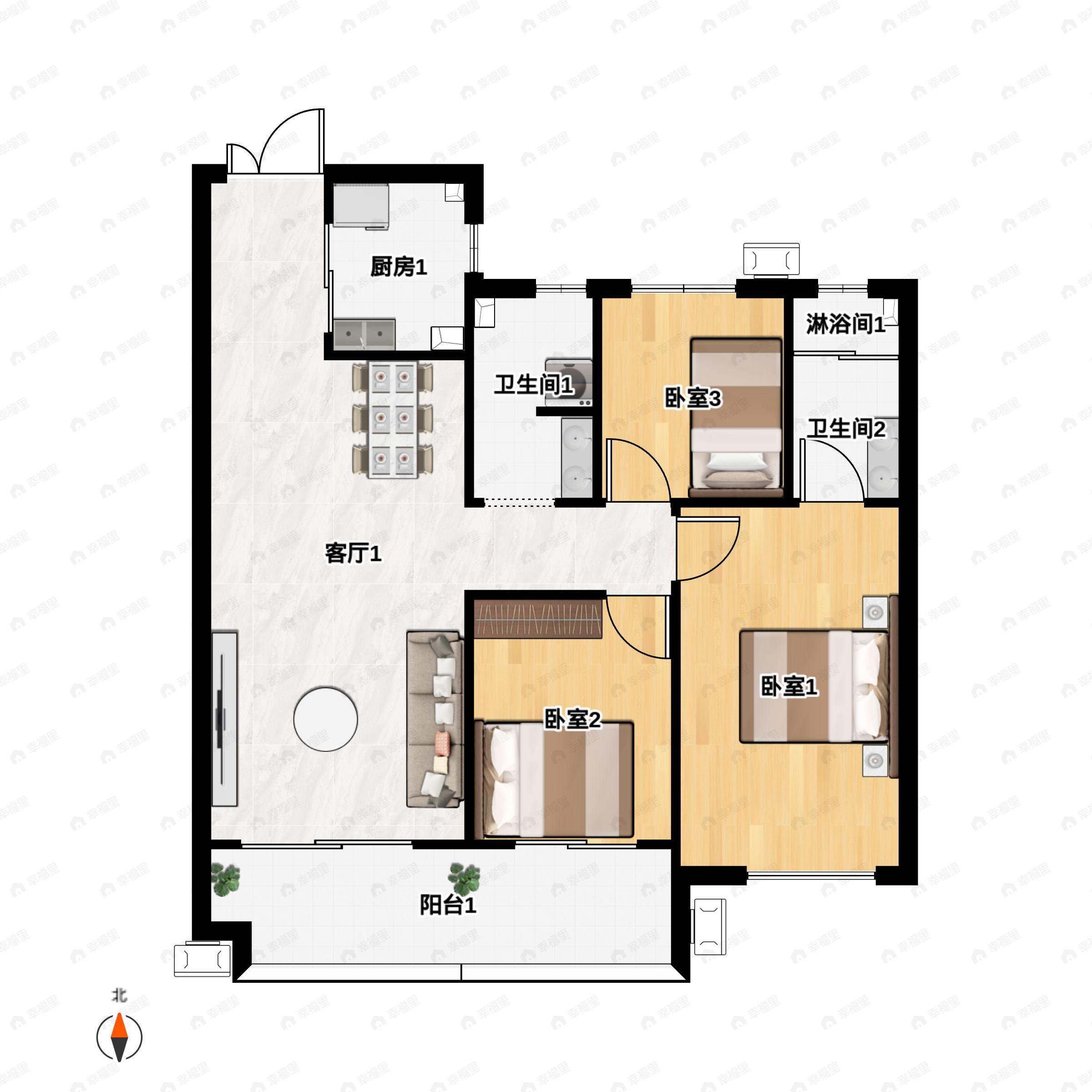 3室2厅2卫建面123平南户型图