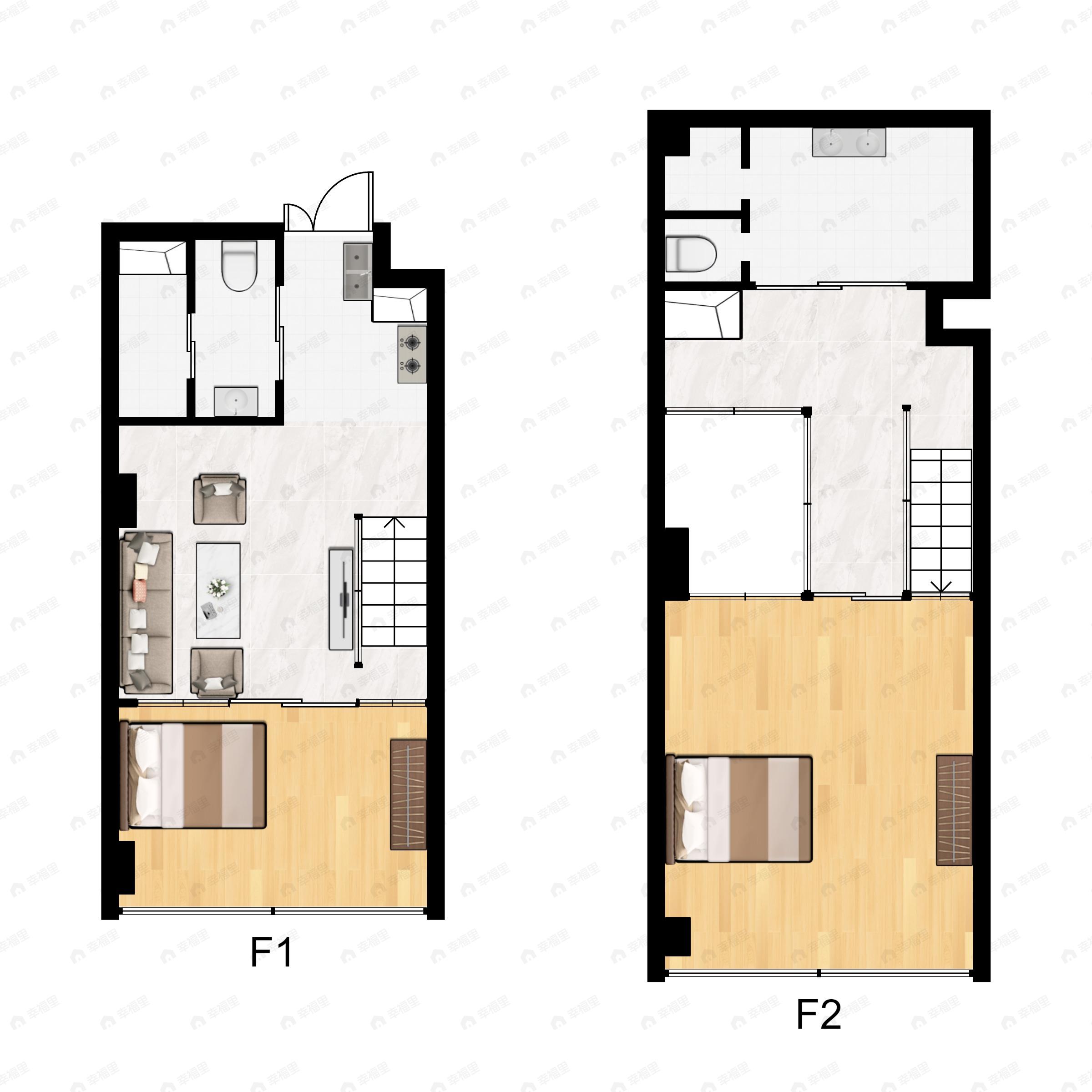 2室1厅1卫建面57平户型图