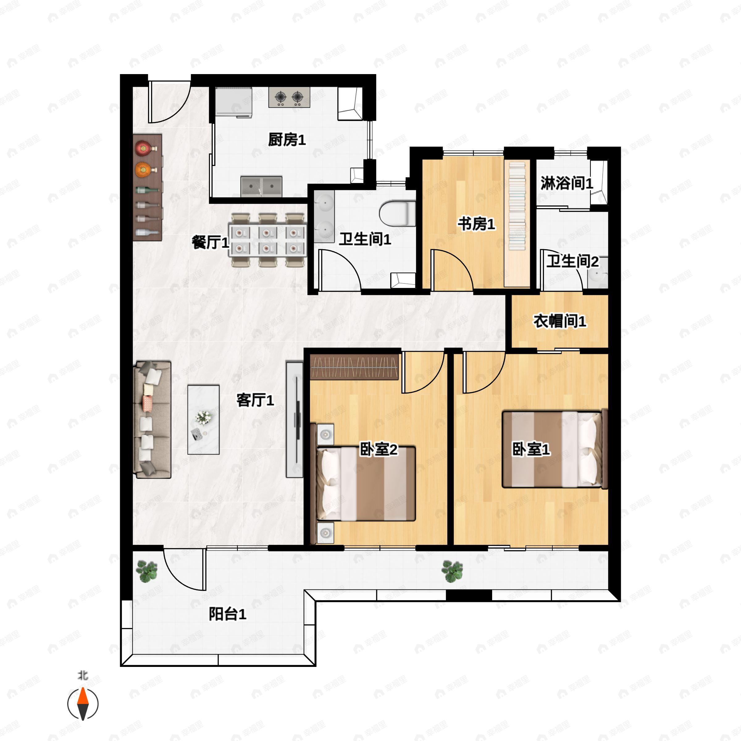 3室2厅2卫建面116平户型图