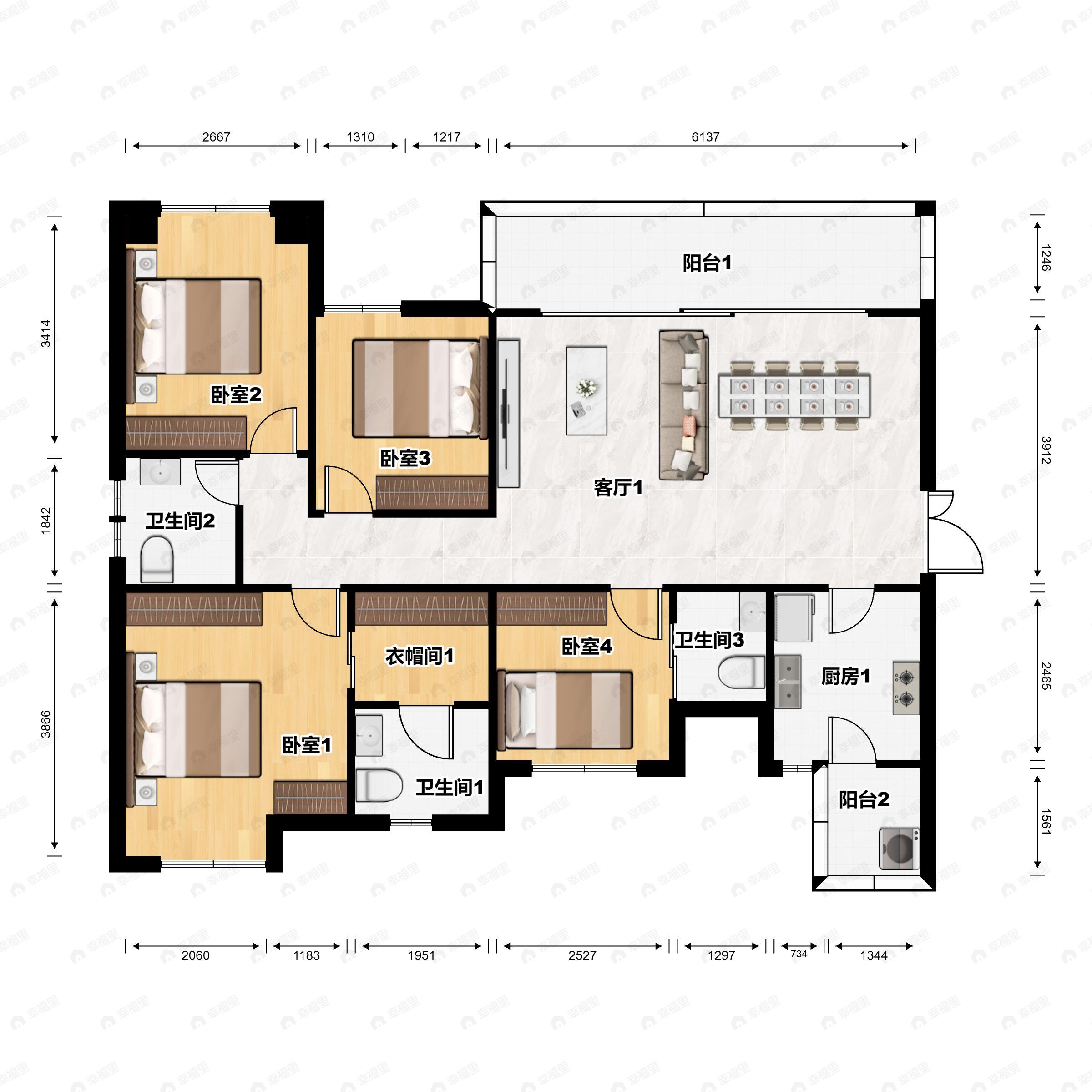 4室2厅3卫建面141平户型图