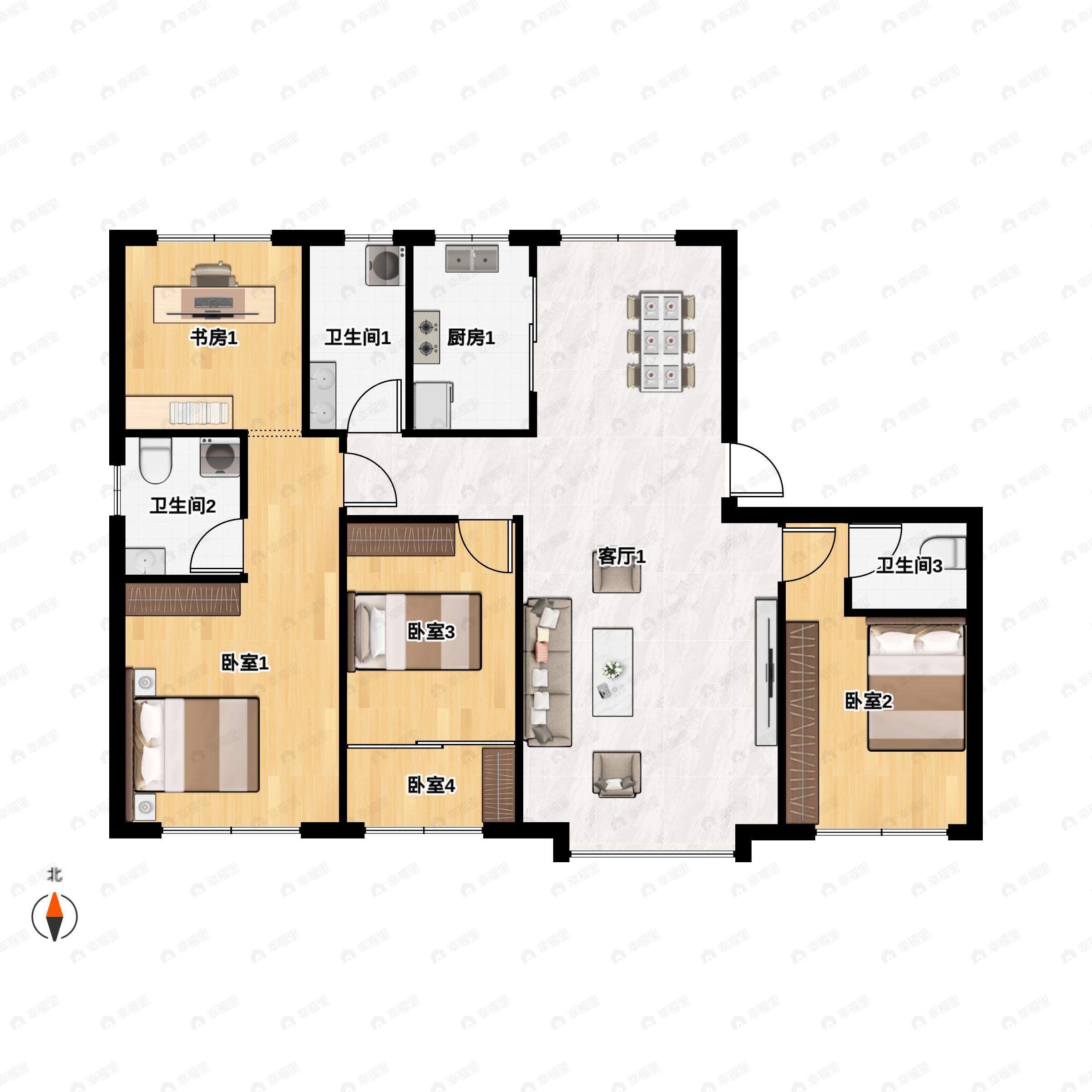 3室2厅3卫建面192平户型图