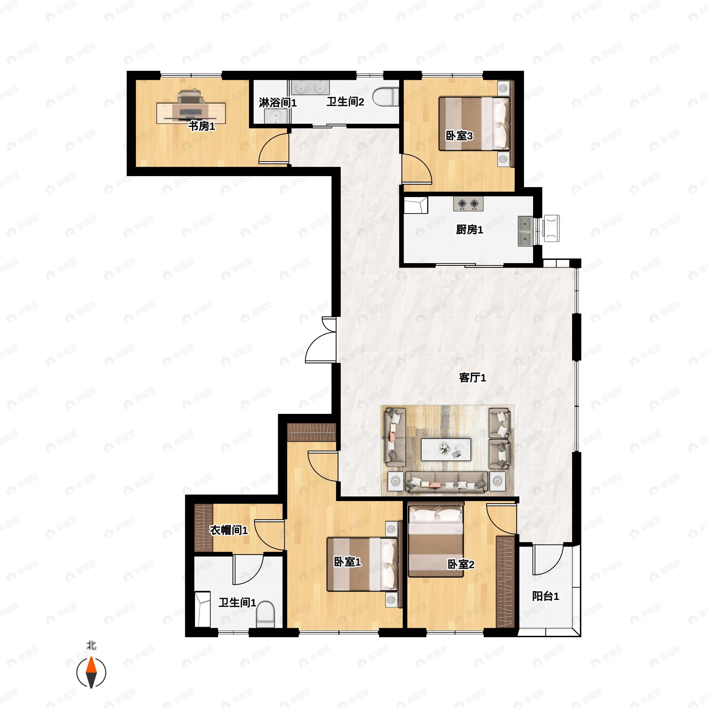 4室2厅2卫建面143m²东户型图