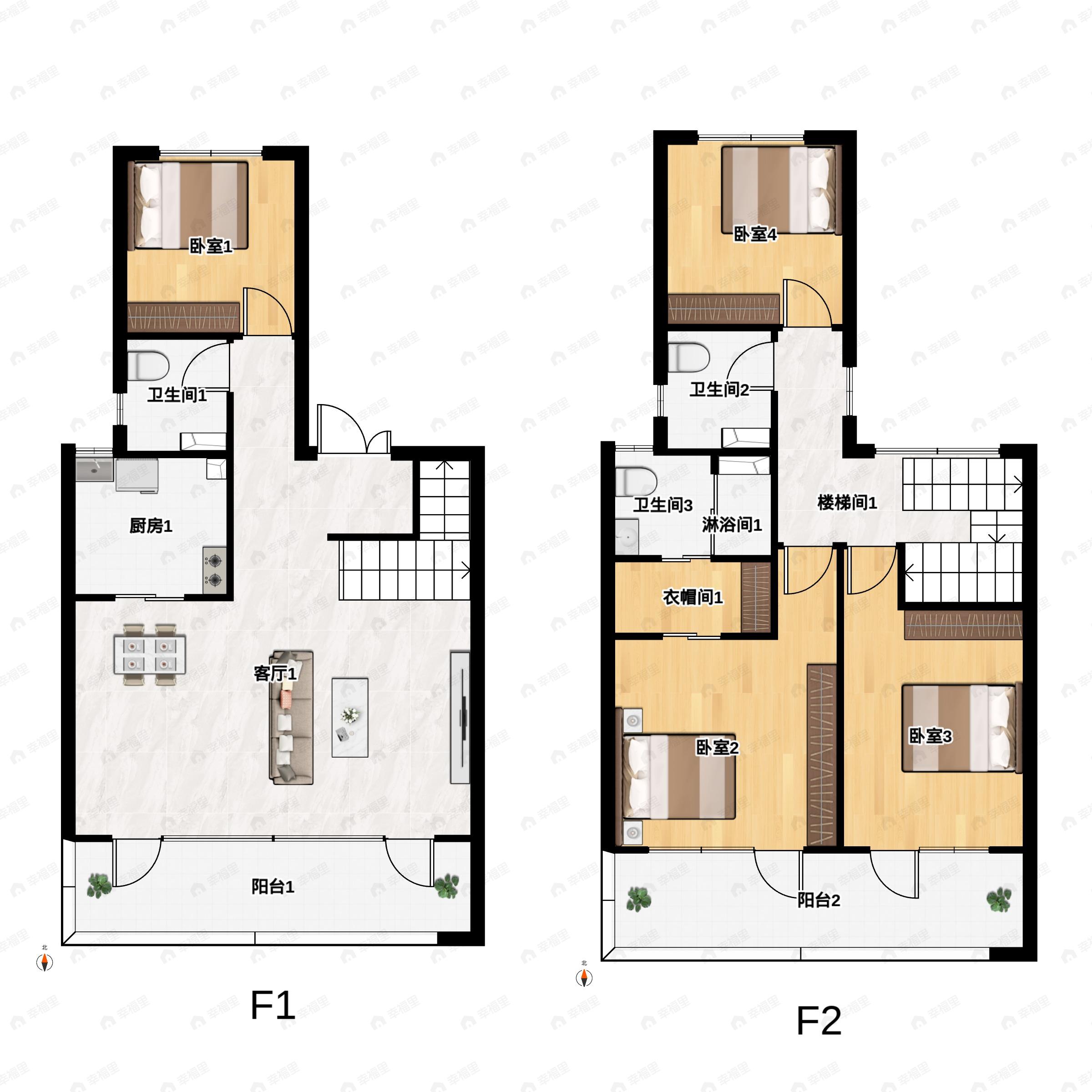 4室2厅3卫建面180m²南户型图