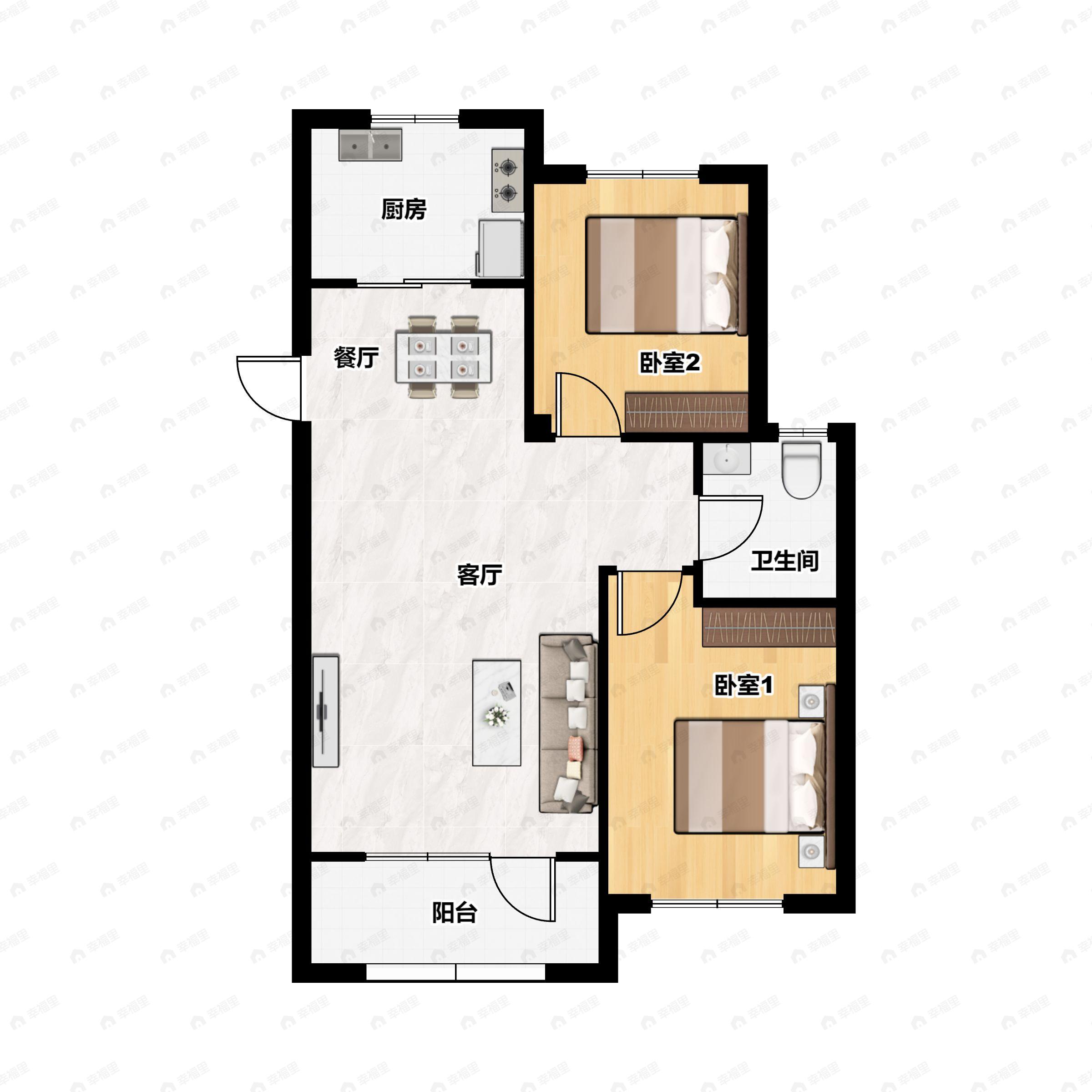2室2厅1卫建面87平户型图