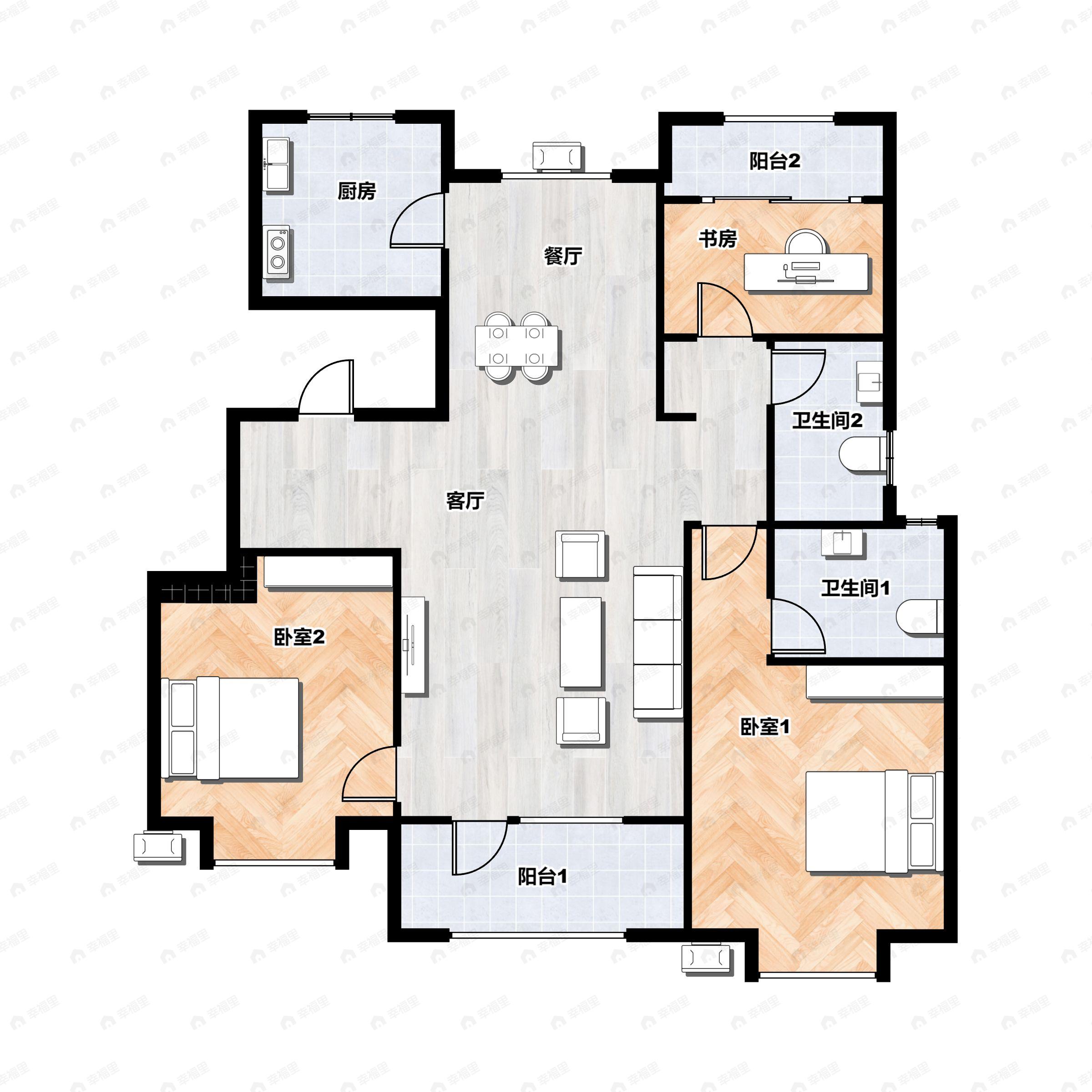 3室2厅2卫建面113平户型图