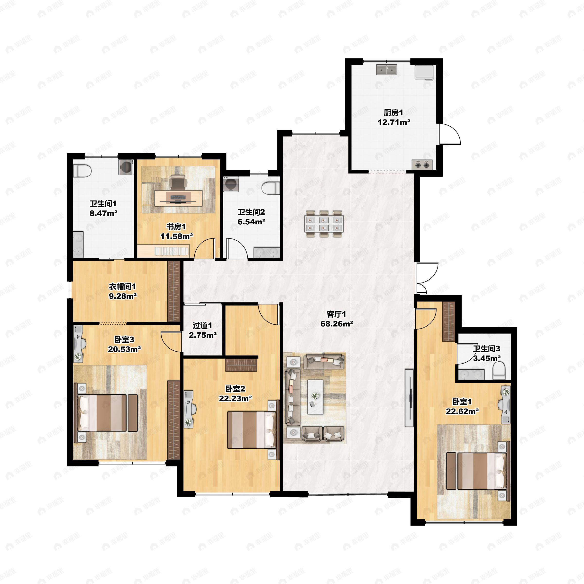 4室2厅3卫建面241平南户型图