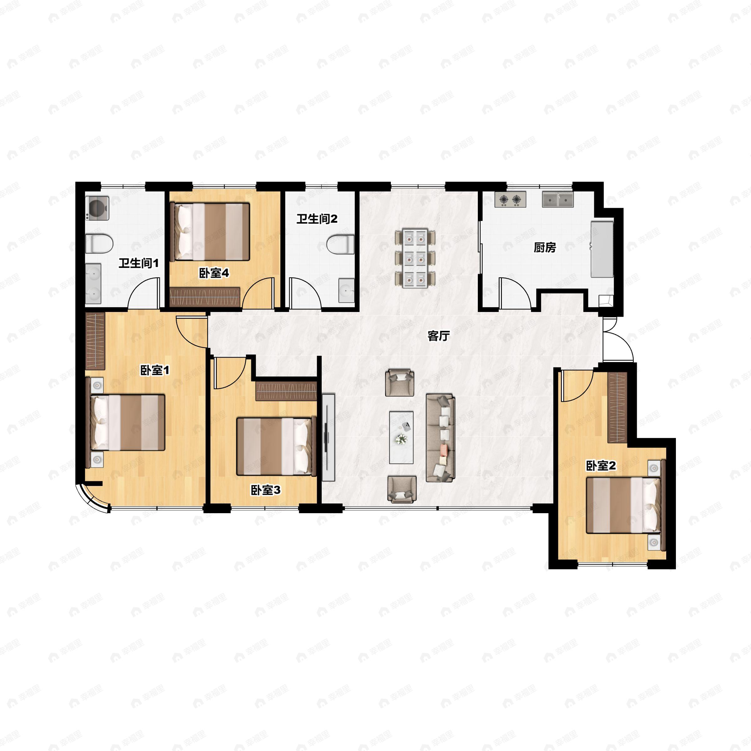 4室2厅2卫建面132平北|南户型图