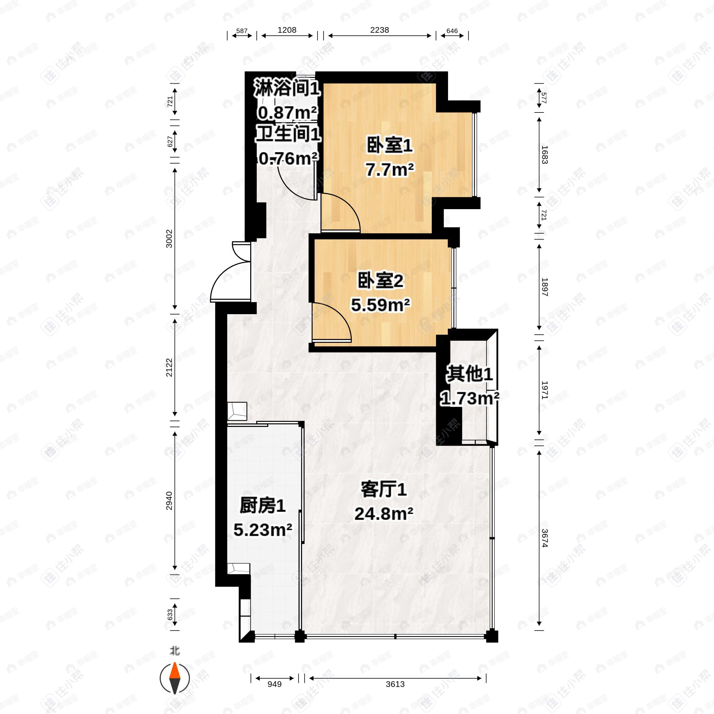 中兴路一号2室2厅1卫户型图