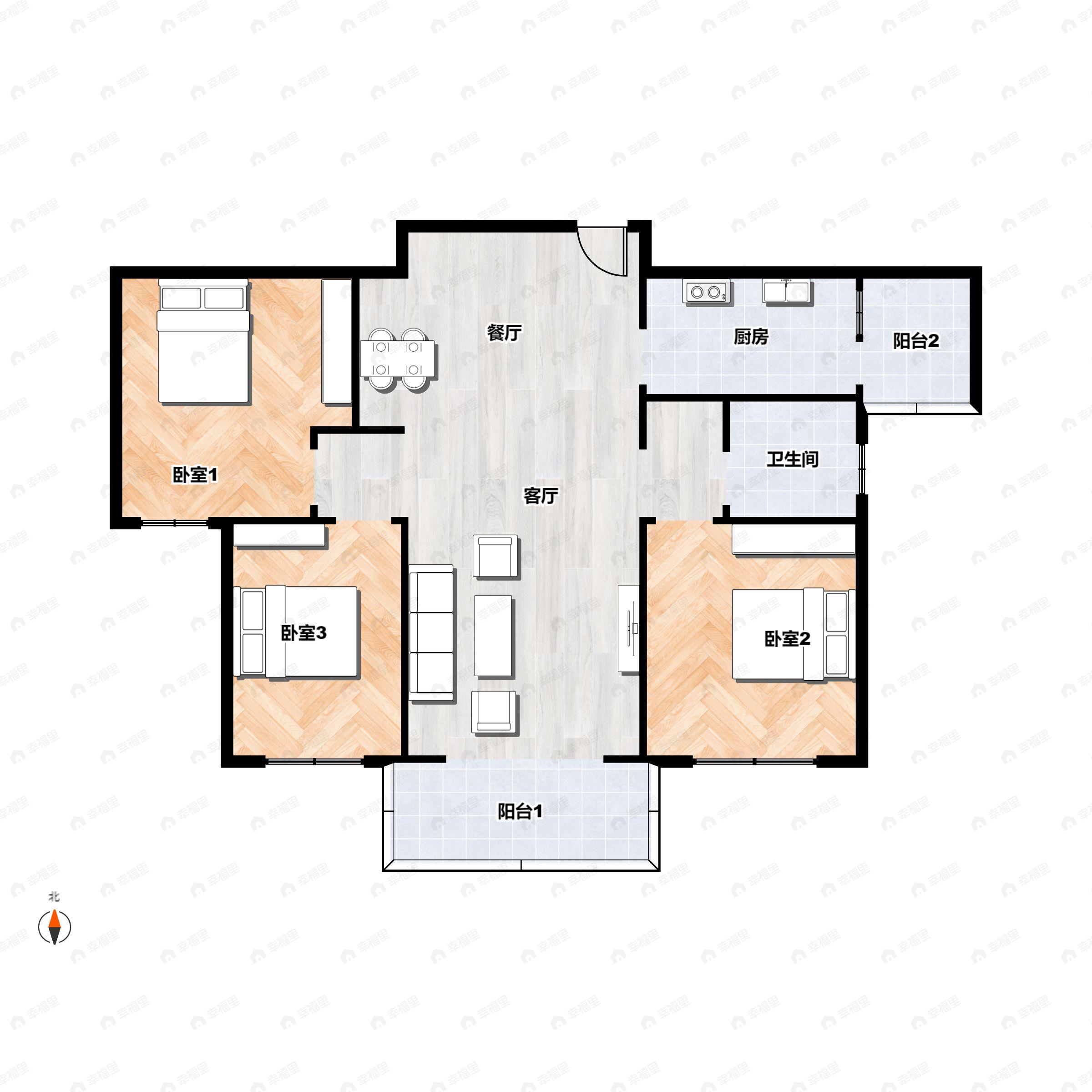 中国铁建新川樾3室2厅1卫户型图