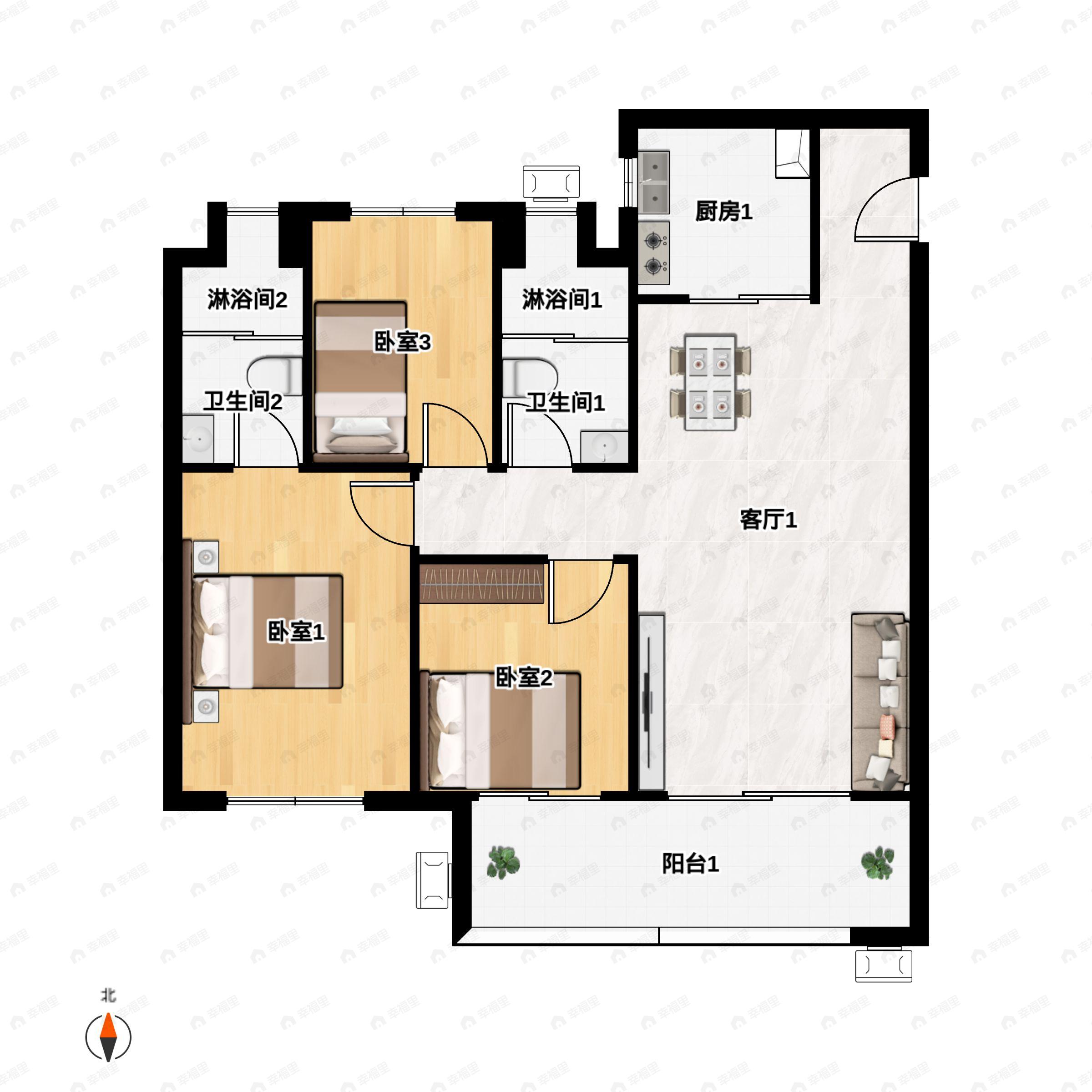 力高大港樾澜山3室2厅2卫户型图
