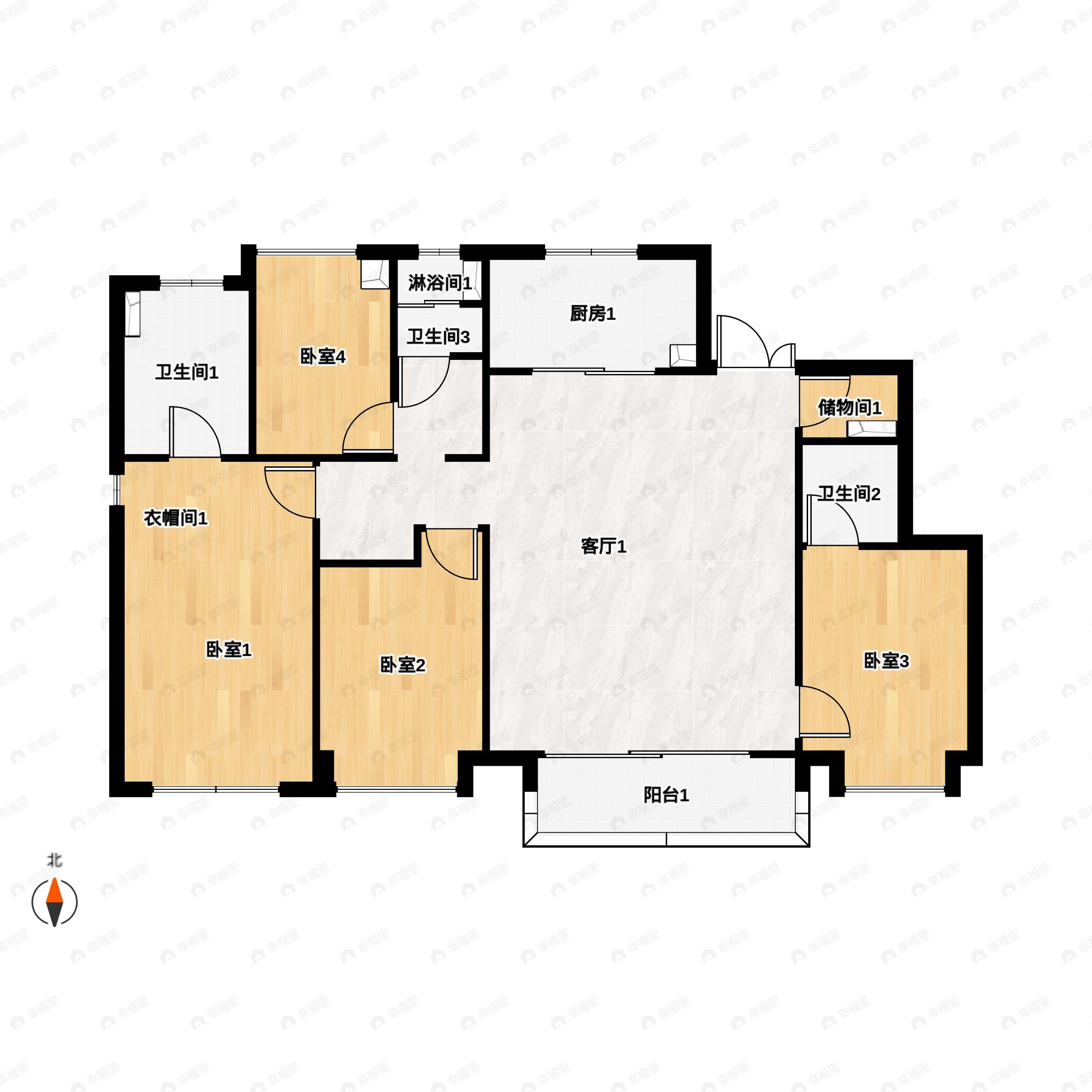 4室2厅3卫建面179平南户型图