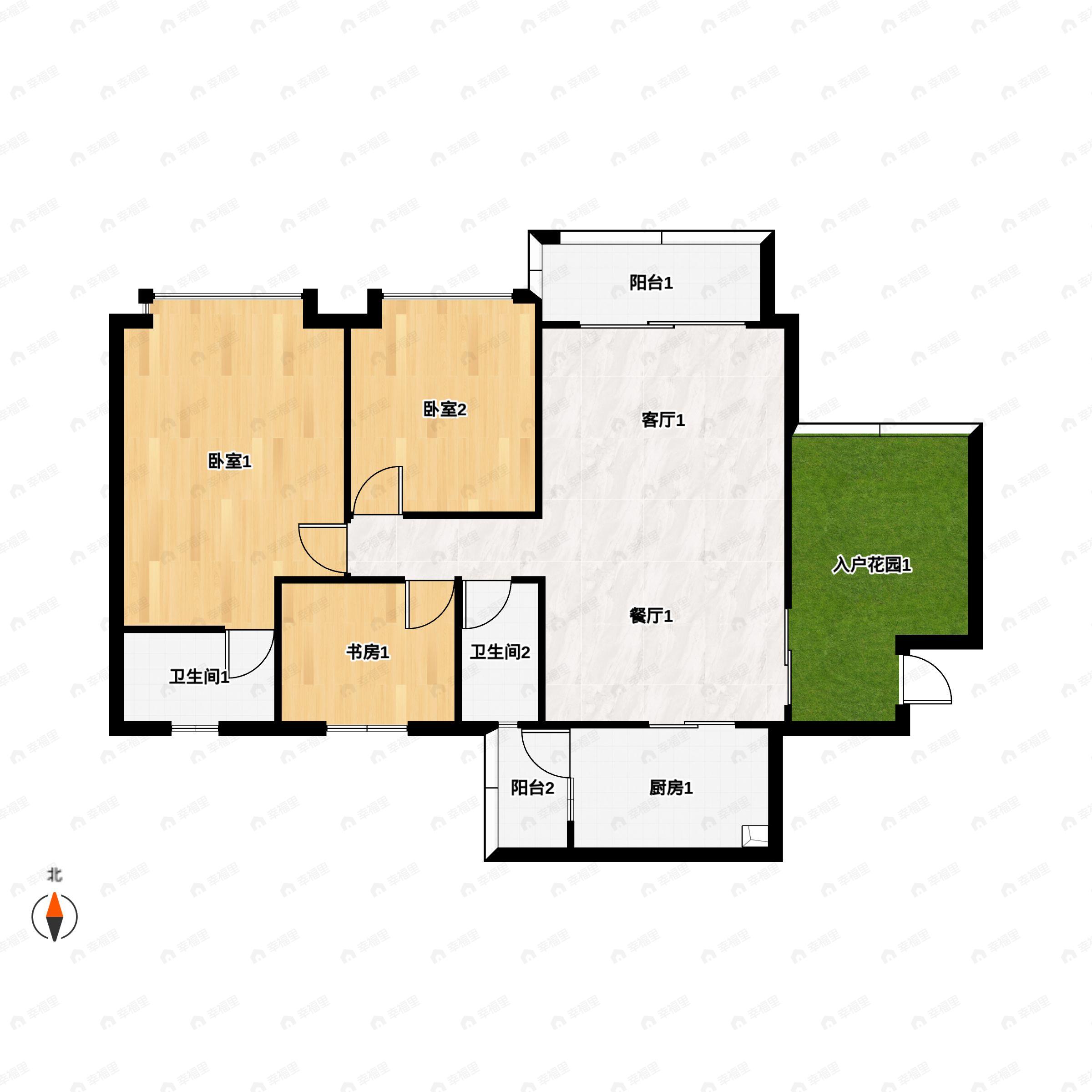 3室2厅2卫建面131平北|南户型图