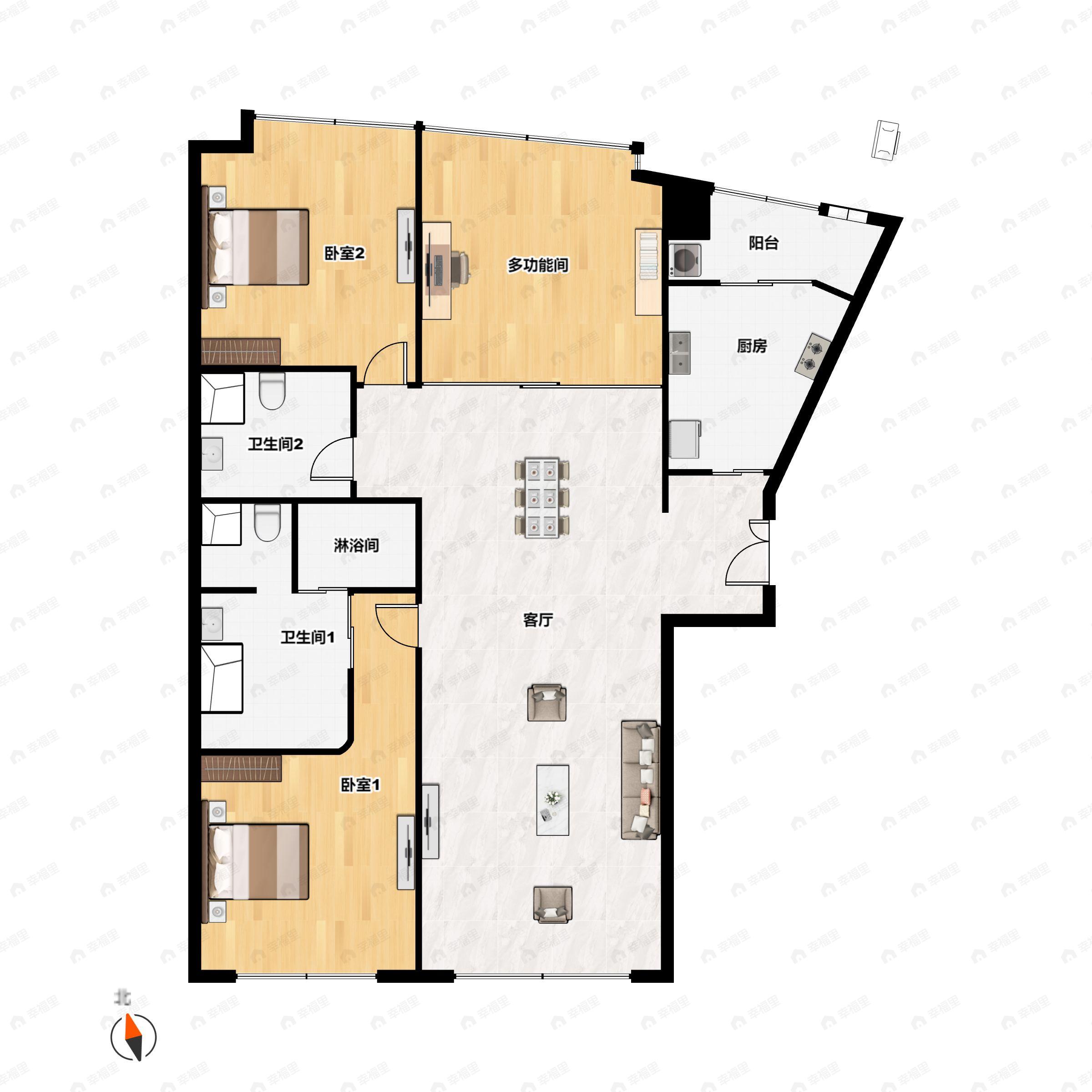 3室2厅2卫建面180平北|南户型图