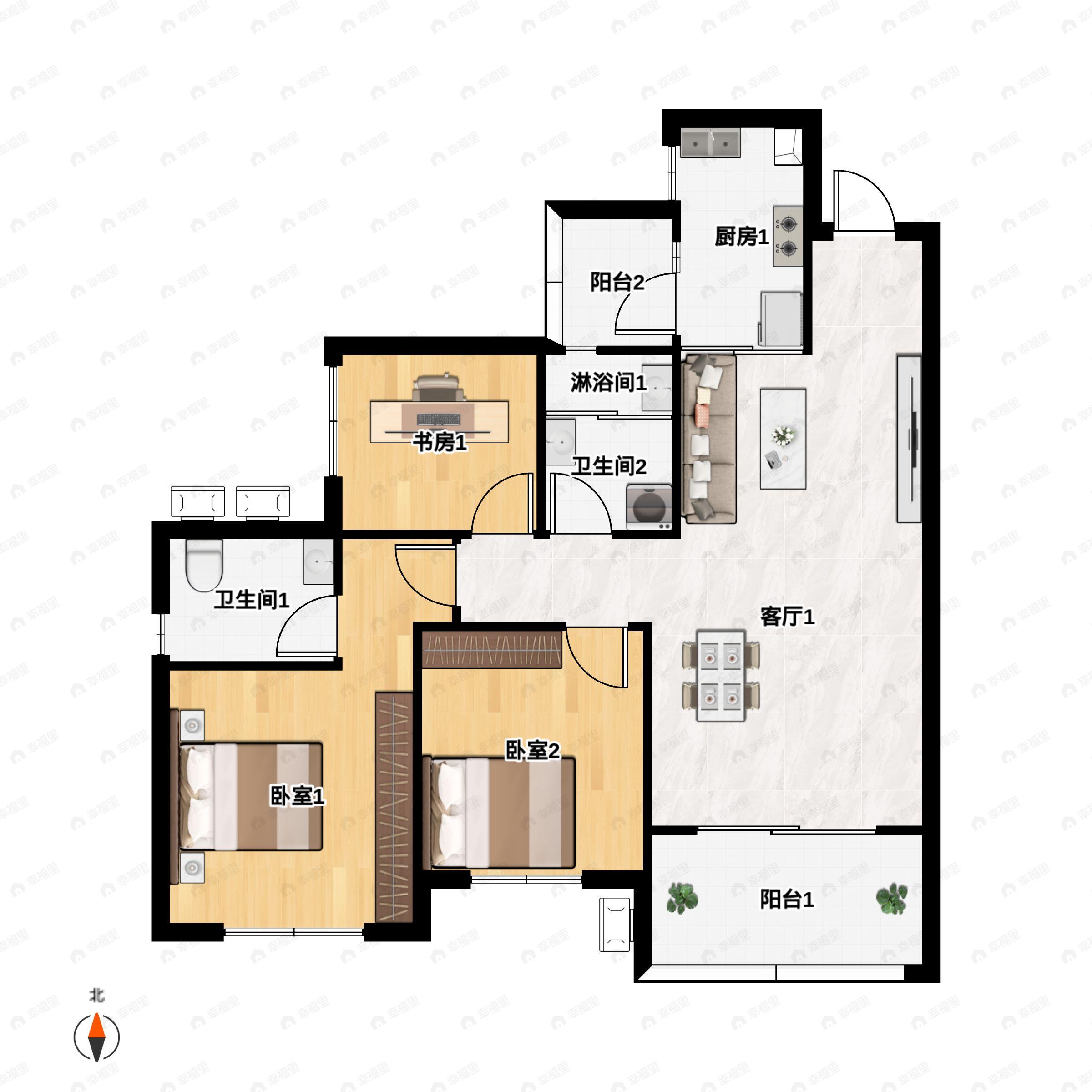 优筑河东天骄院3室2厅2卫户型图