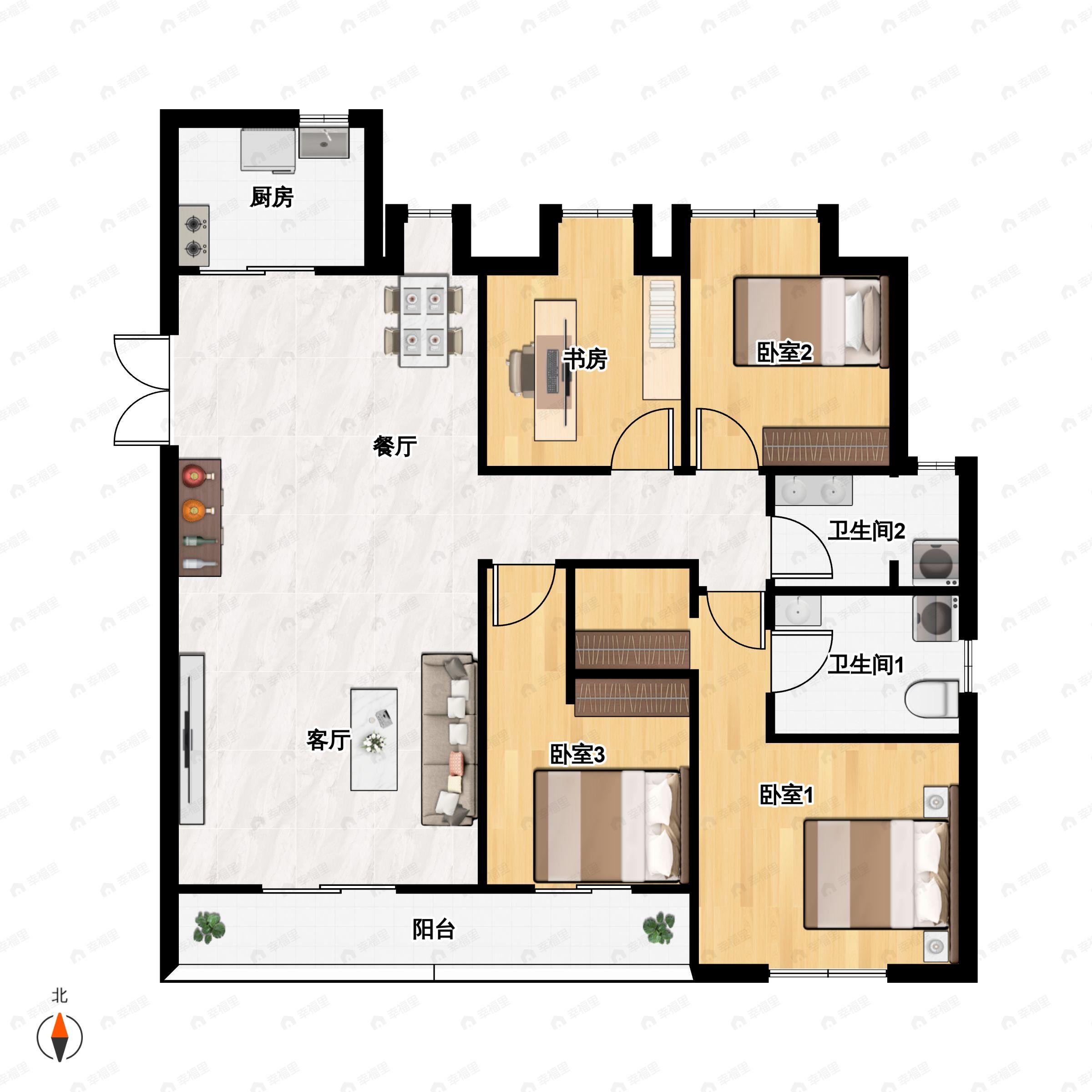 4室2厅2卫建面184平户型图