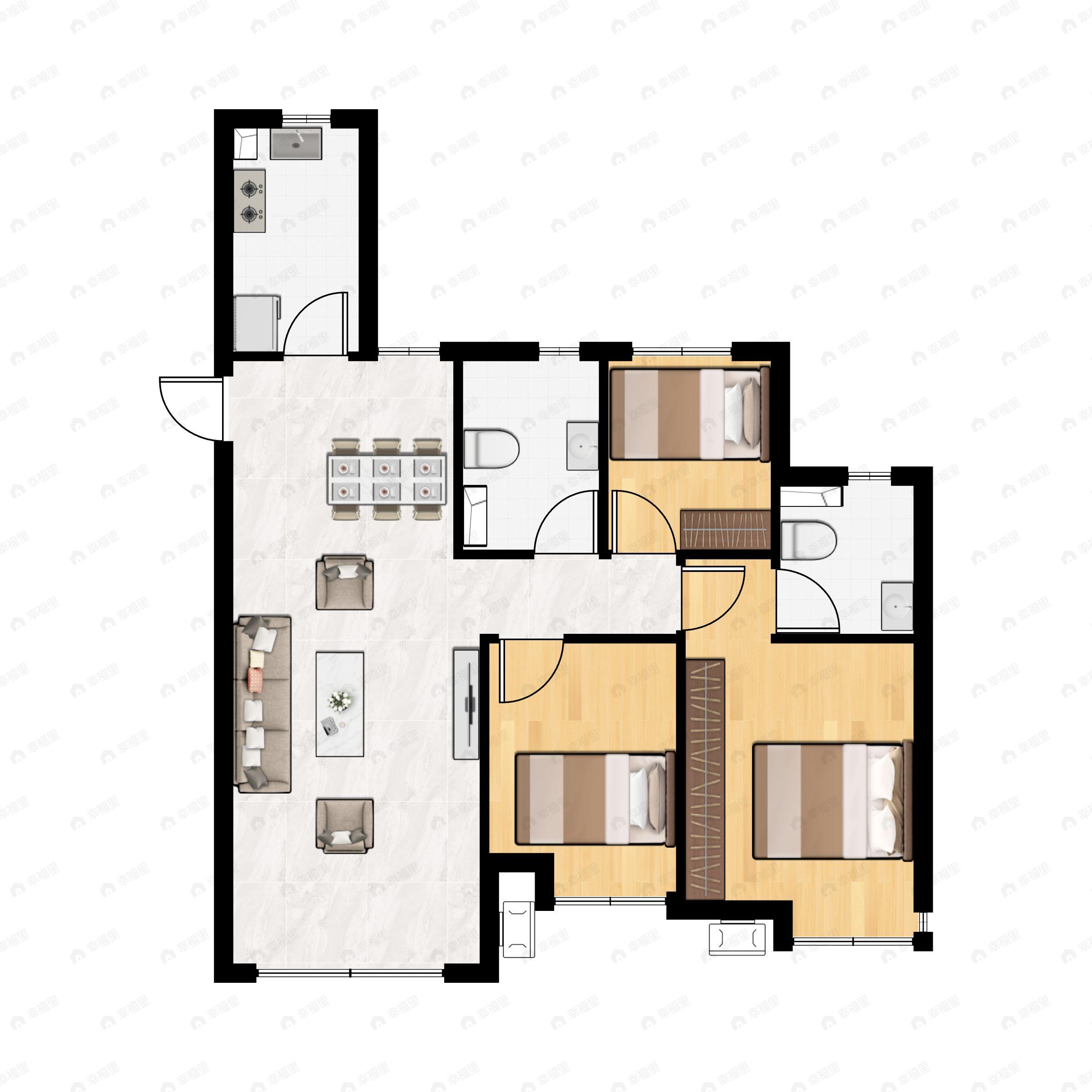 3室2厅2卫建面109平南|北户型图