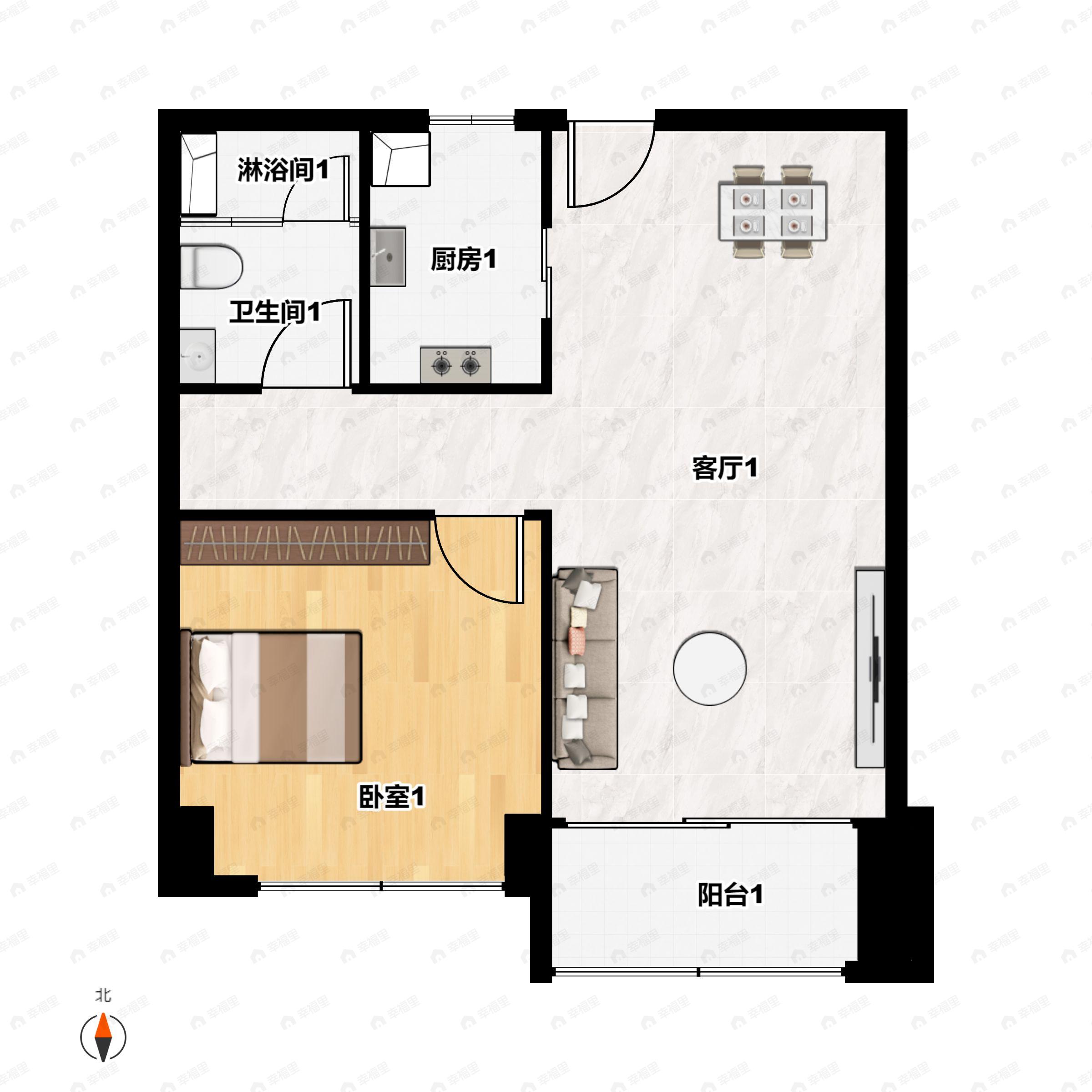 兆鑫H+1室2厅1卫户型图