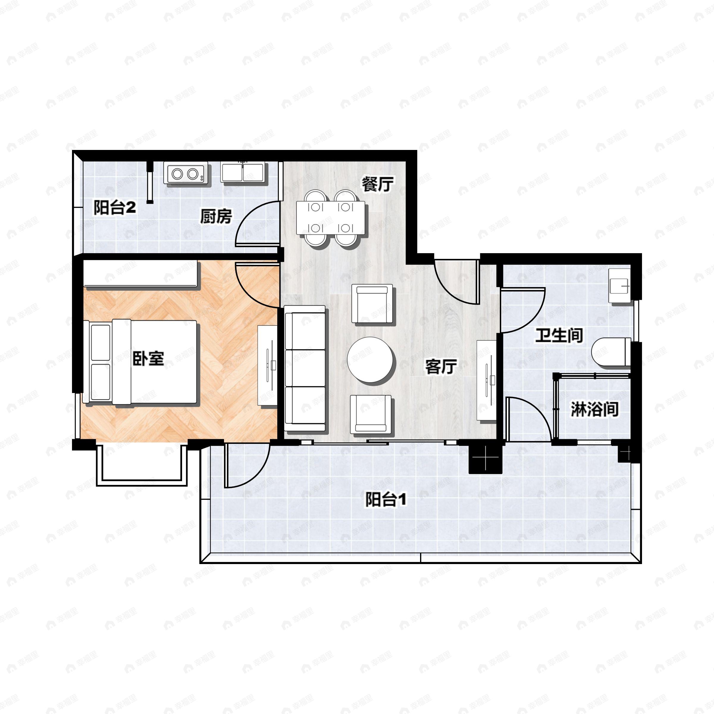 1室1厅1卫建面59平户型图