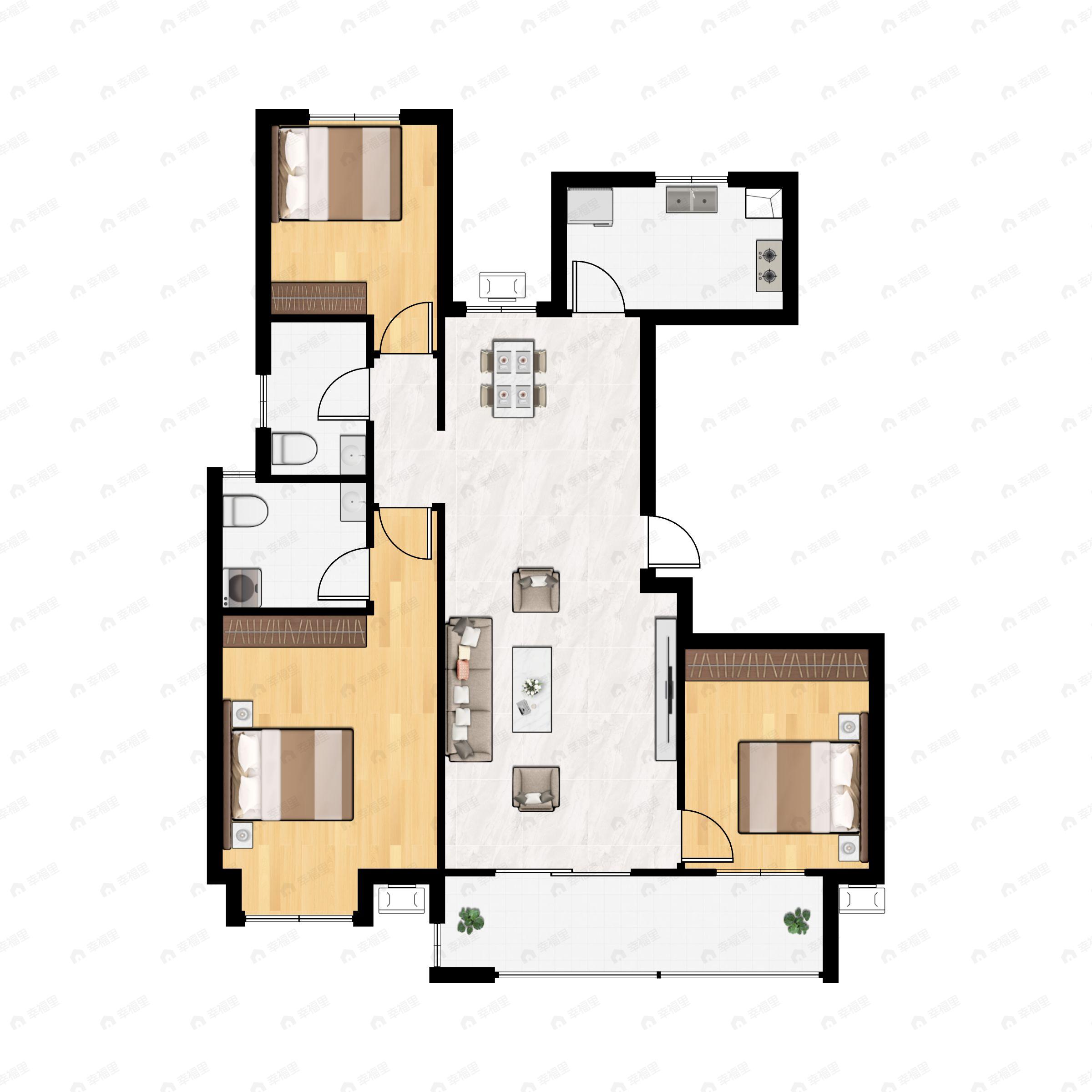 3室2厅2卫建面119m²南|北户型图