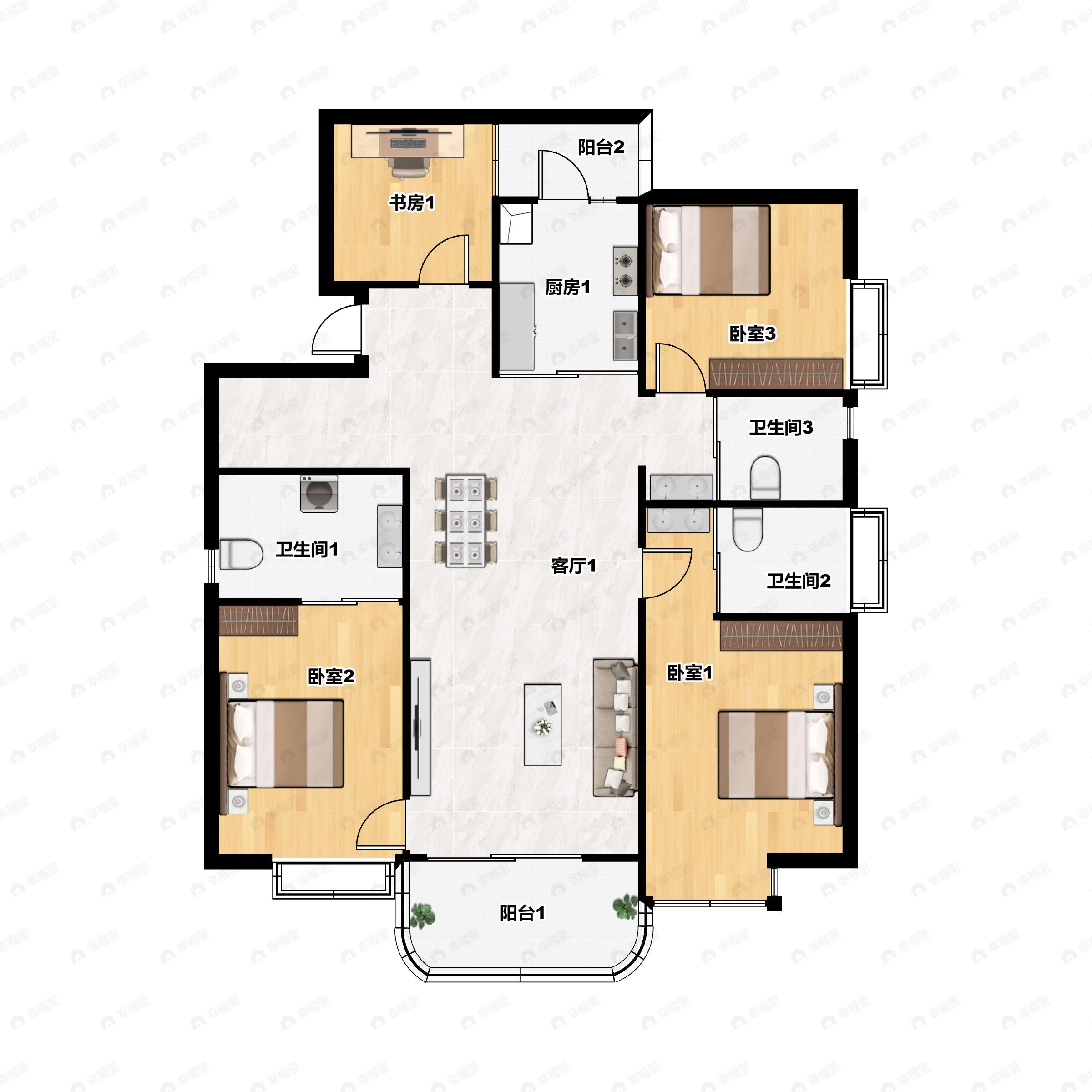 4室2厅3卫建面153平户型图