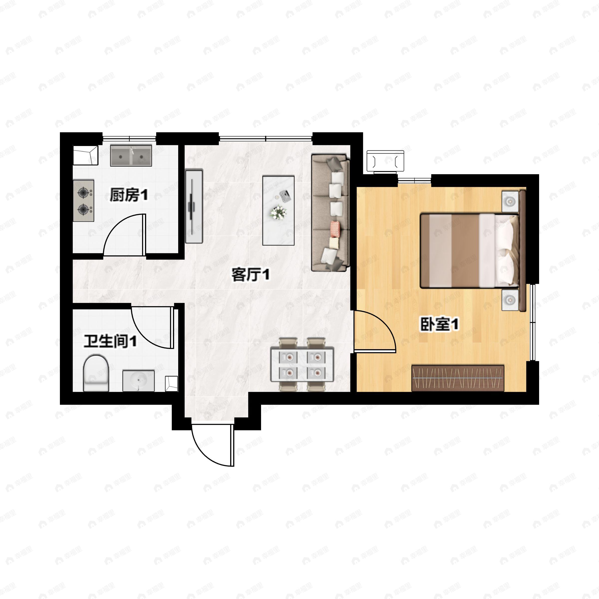 城市玫瑰园1室1厅1卫户型图