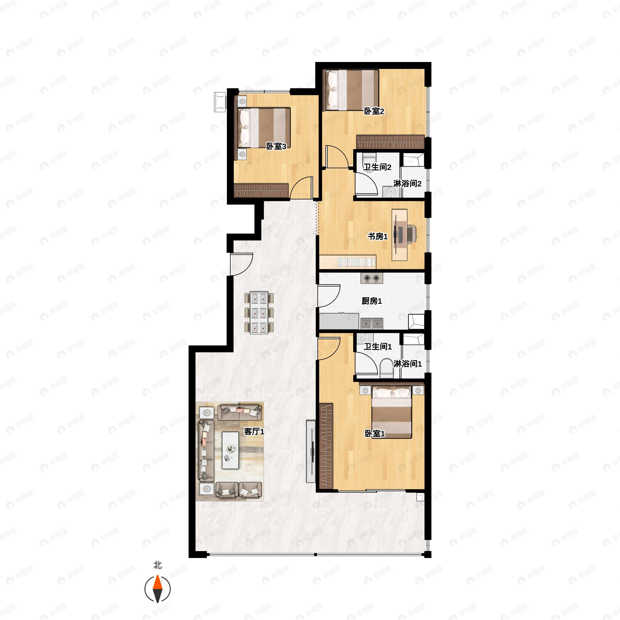 4室2厅2卫建面140平北|南户型图