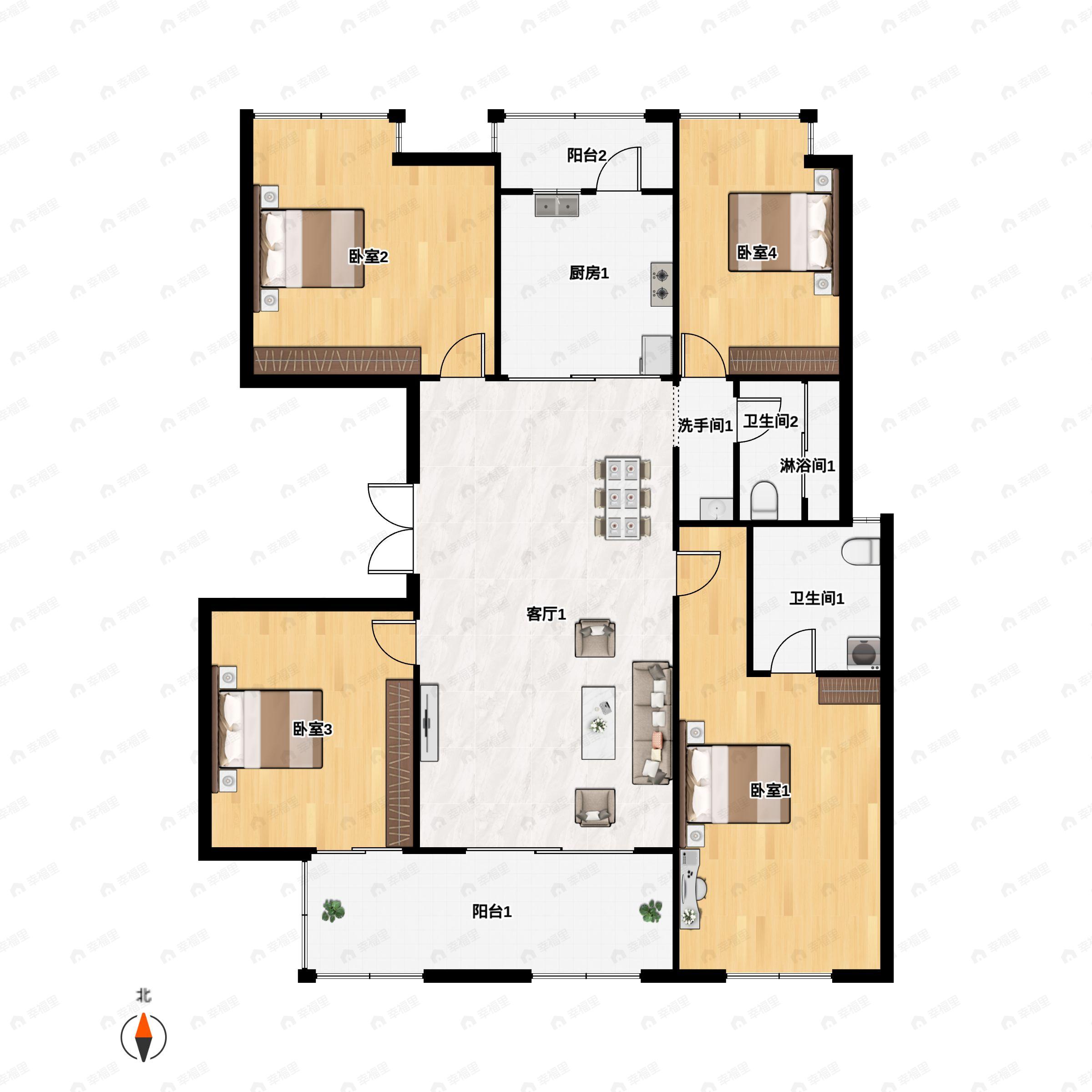 4室2厅2卫建面143平户型图