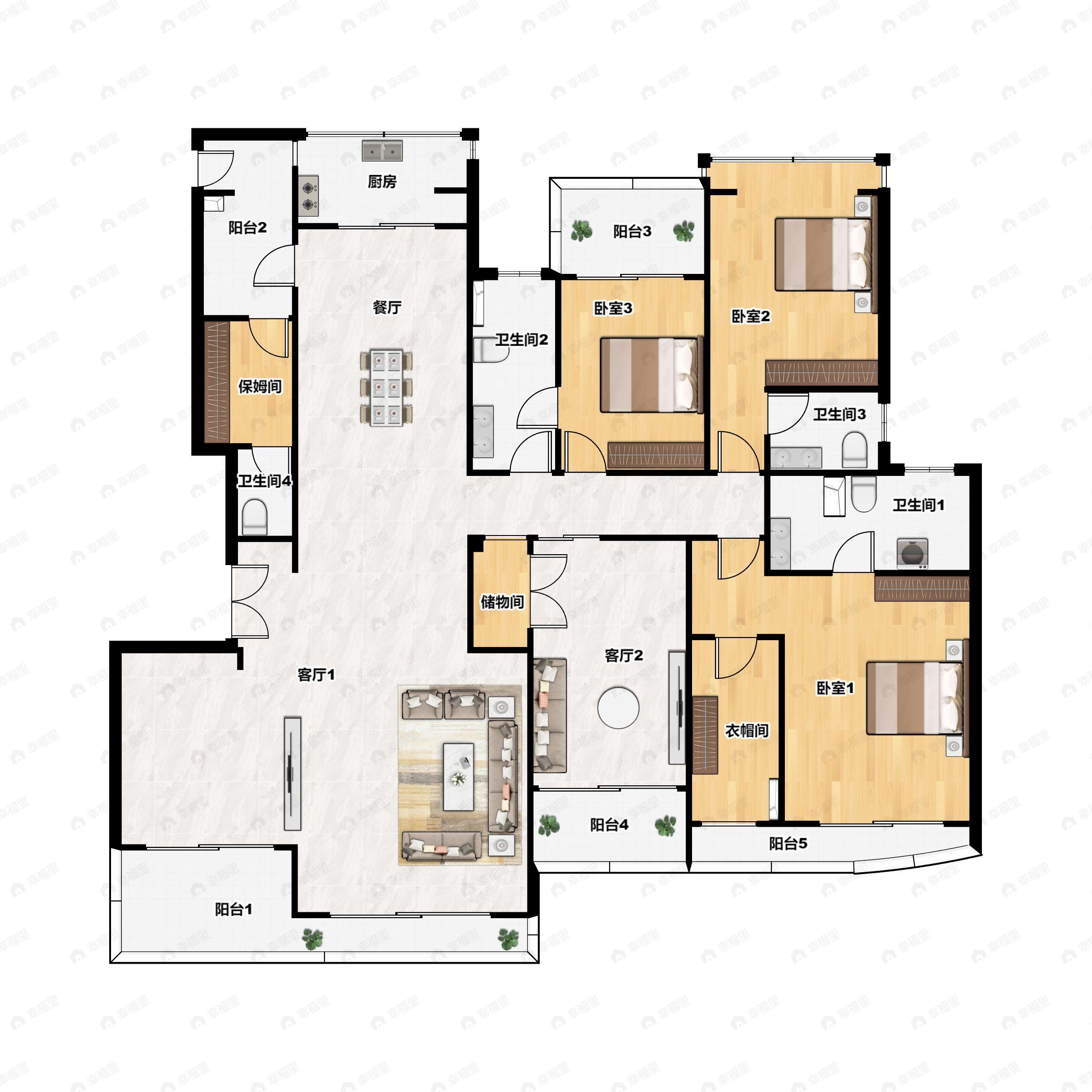 5室2厅4卫建面307平户型图