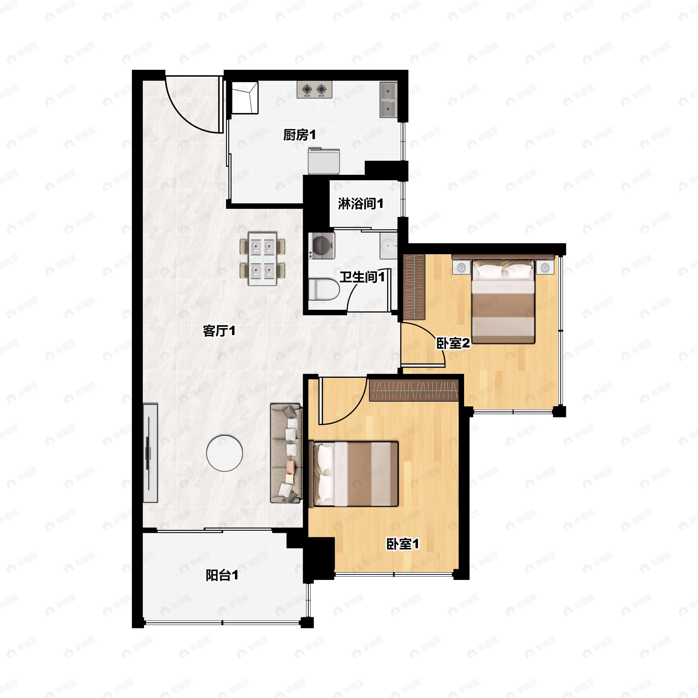 卓越晟悦家园2室2厅1卫户型图