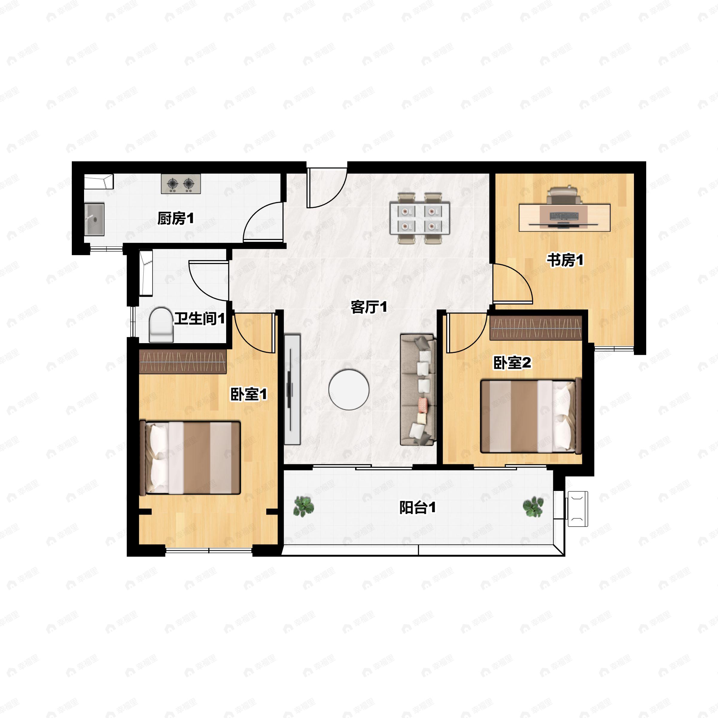 3室2厅1卫建面106平户型图
