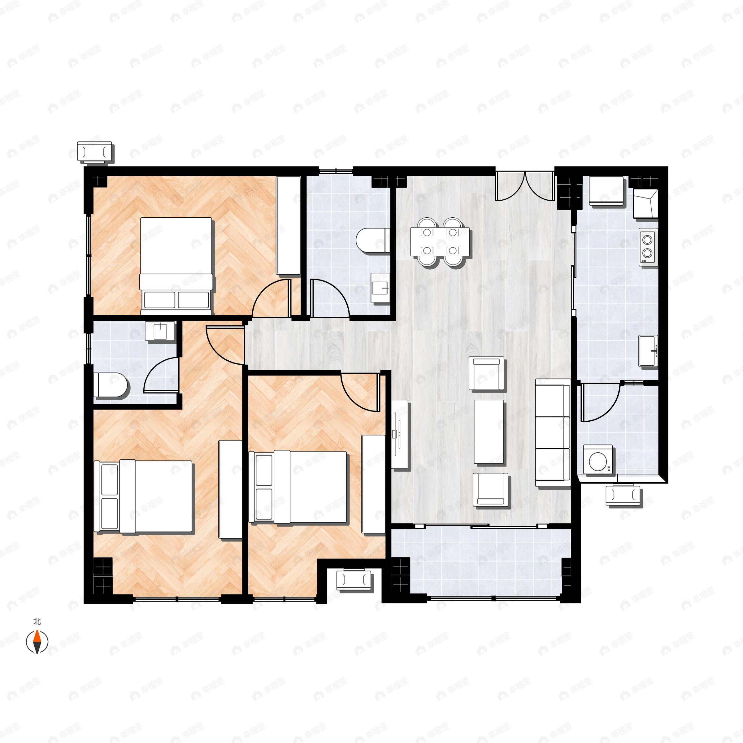 3室2厅2卫建面127平南|北户型图
