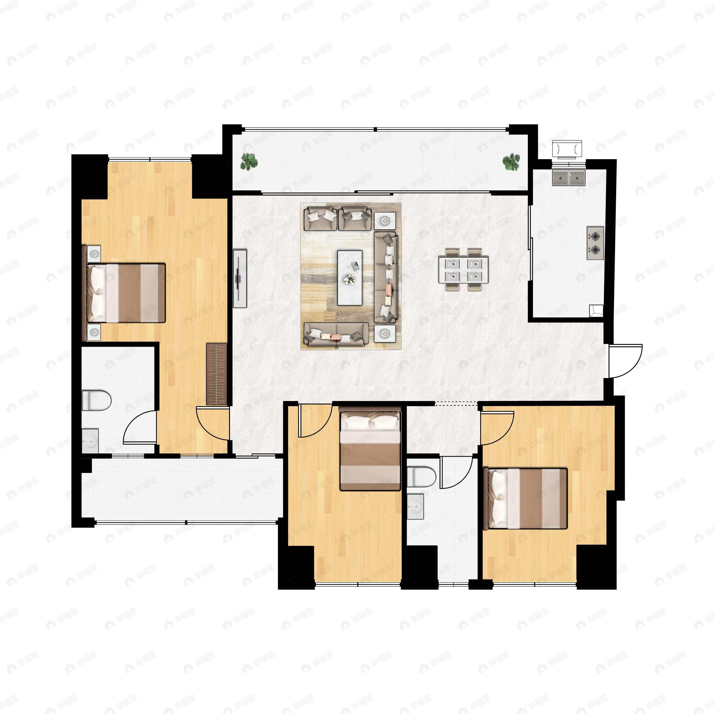 3室2厅2卫建面116m²南户型图