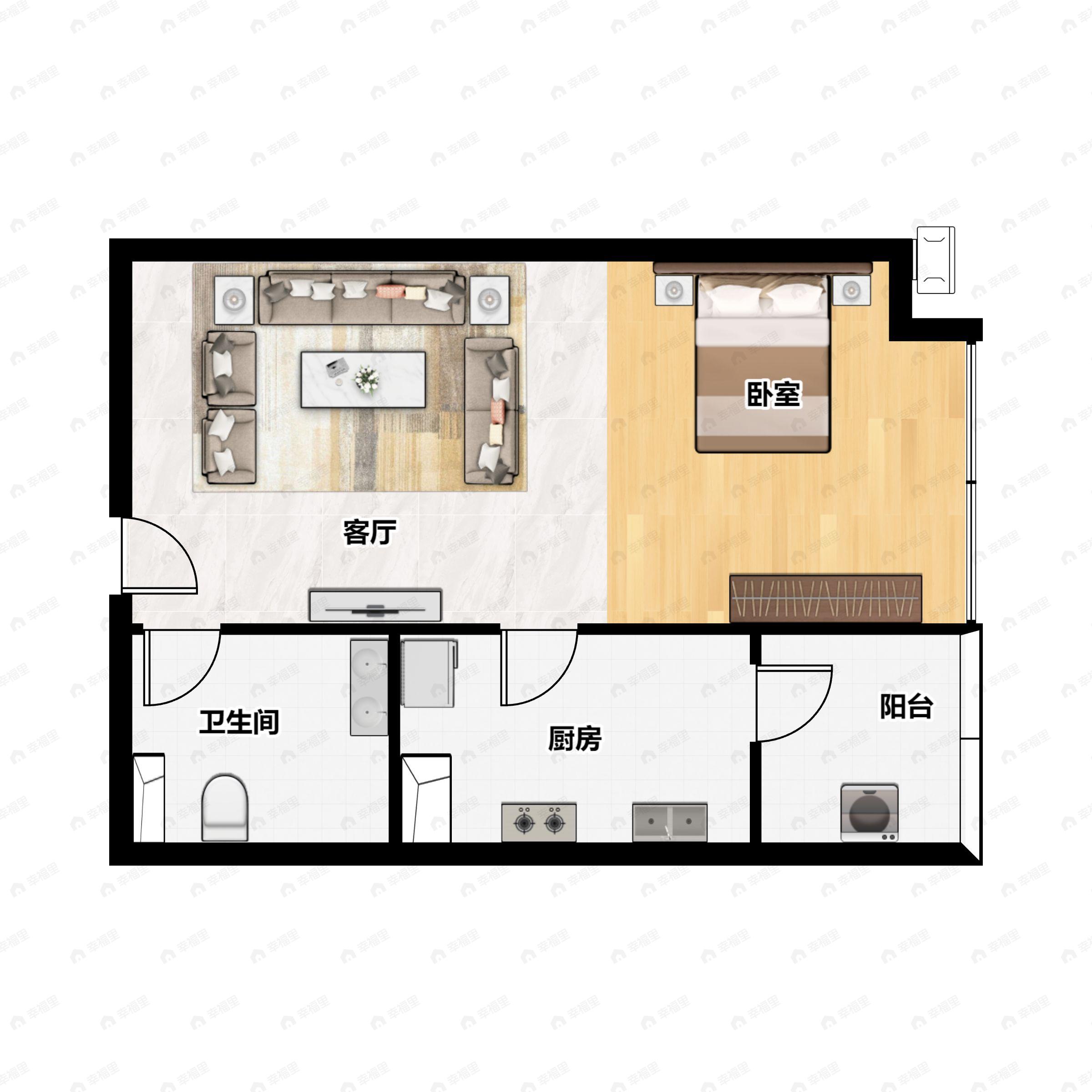1室1厅1卫建面38平户型图