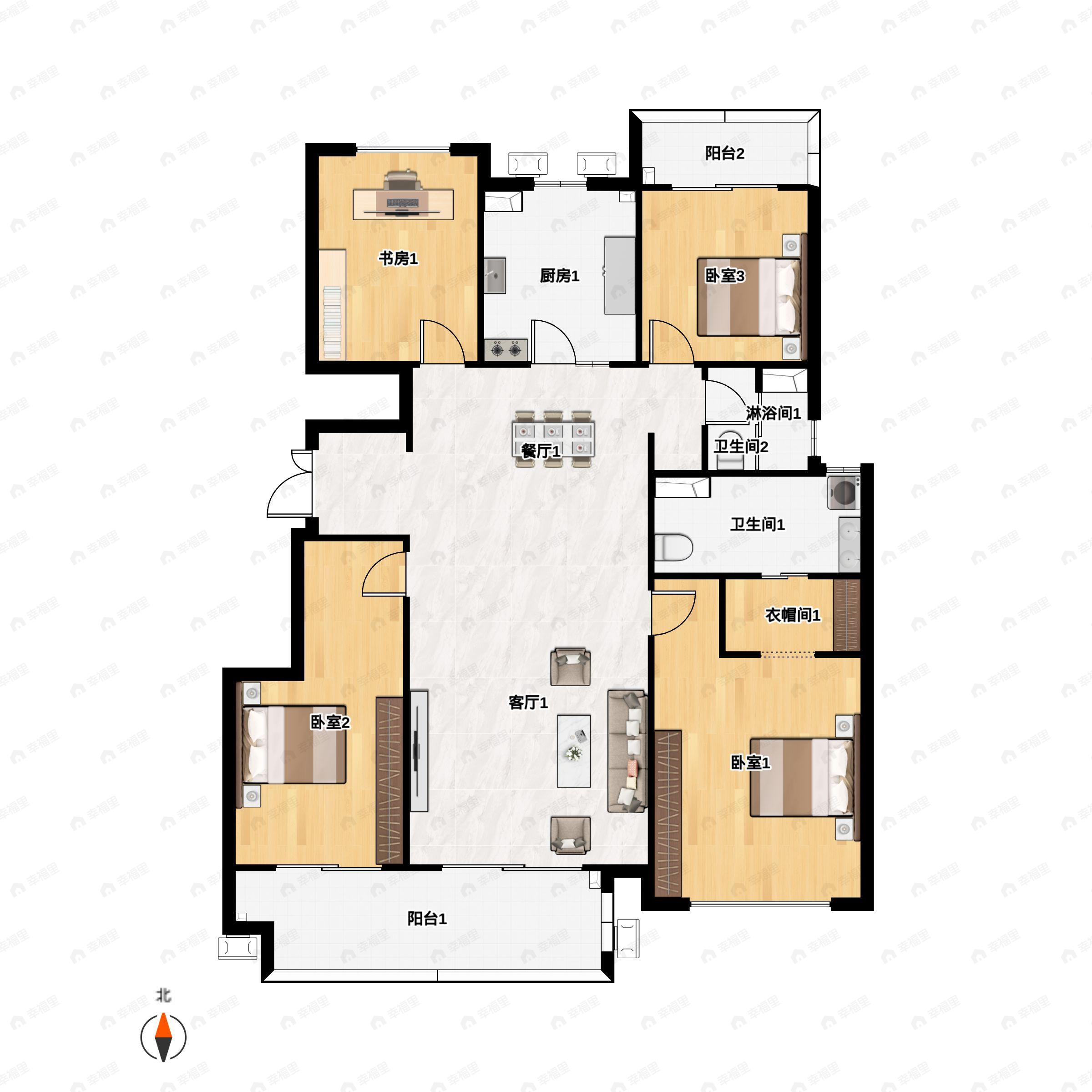 3室2厅2卫建面135平户型图
